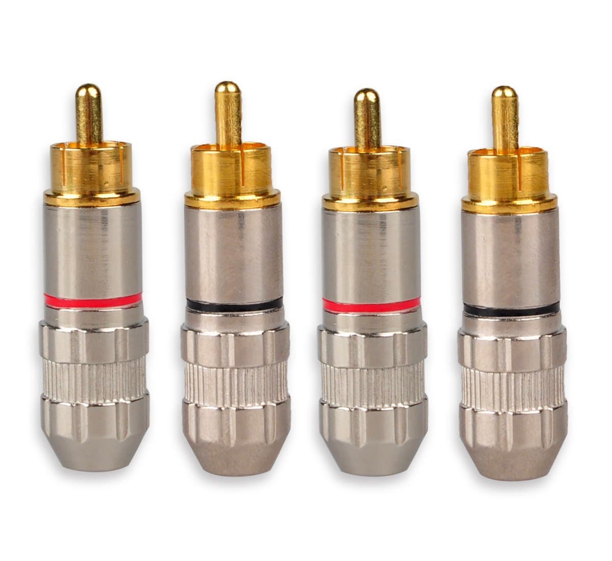 RCA Male Plug Adapter, RCA Repair Ends, Audio Phono Gold Plated Solder Connector for Speaker Wire (4-Pack)