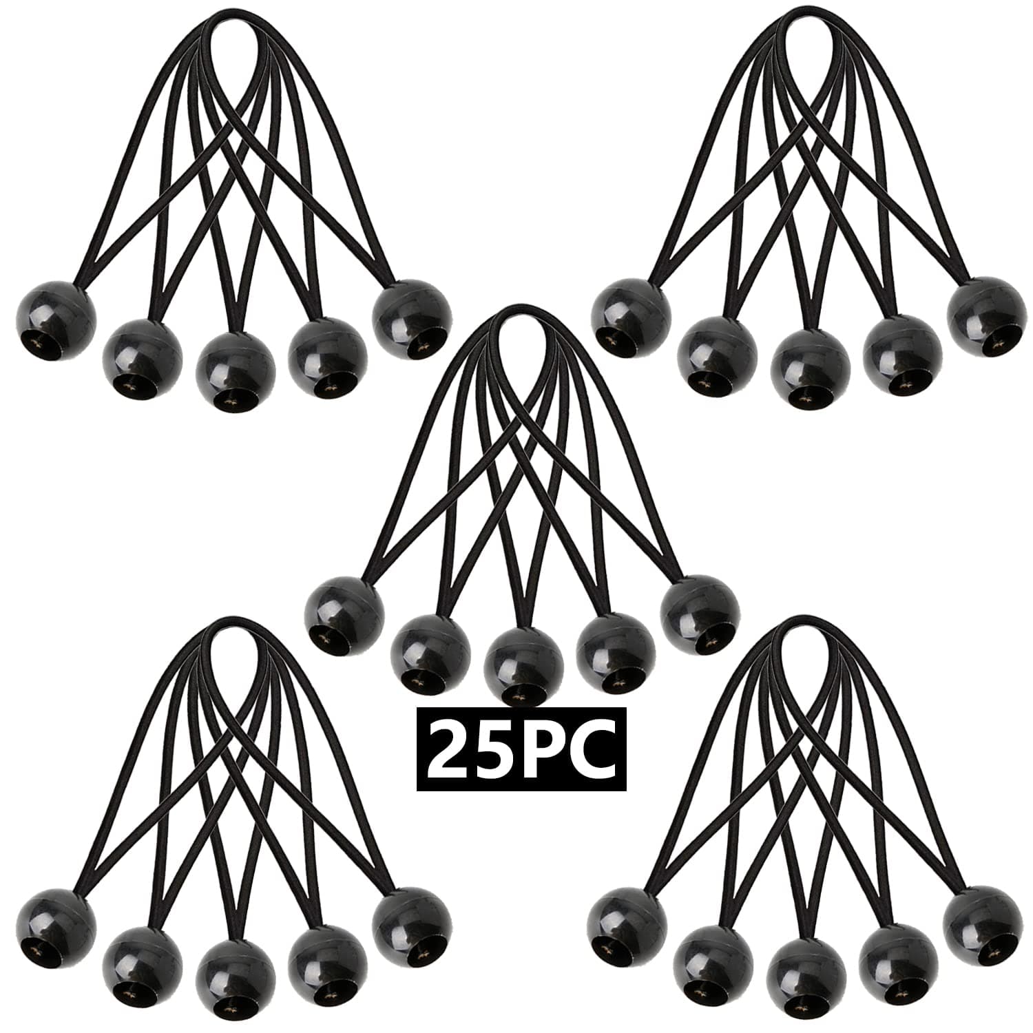 Bungee Cord 6-Inch (25-Count), Premium Bungee Ball and Heavy Duty Elastic Tie Down for Tarp, Tent, Straps, Canopy, Poles and Wires, Premium Bungie Cord Bundle from FIBOOMERANG