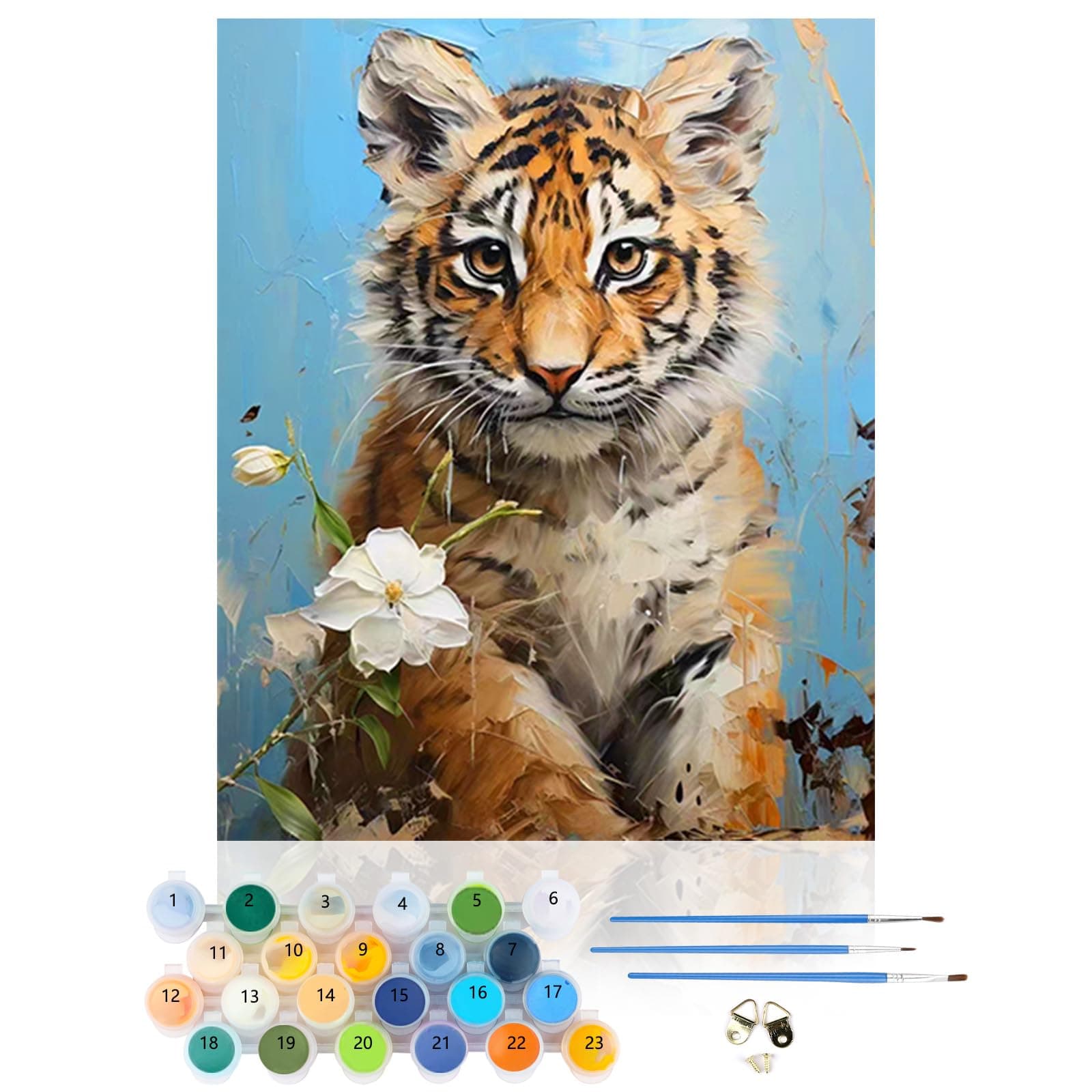 CEOVR Paint by Numbers Adult Kit, Tiger Paint by Numbers for Adults Beginners, Animal Paint by Numbers Adult Set, Without Frame, 40 x 50 cm, DIY Painting by Numbers, Flowers, as a Gift