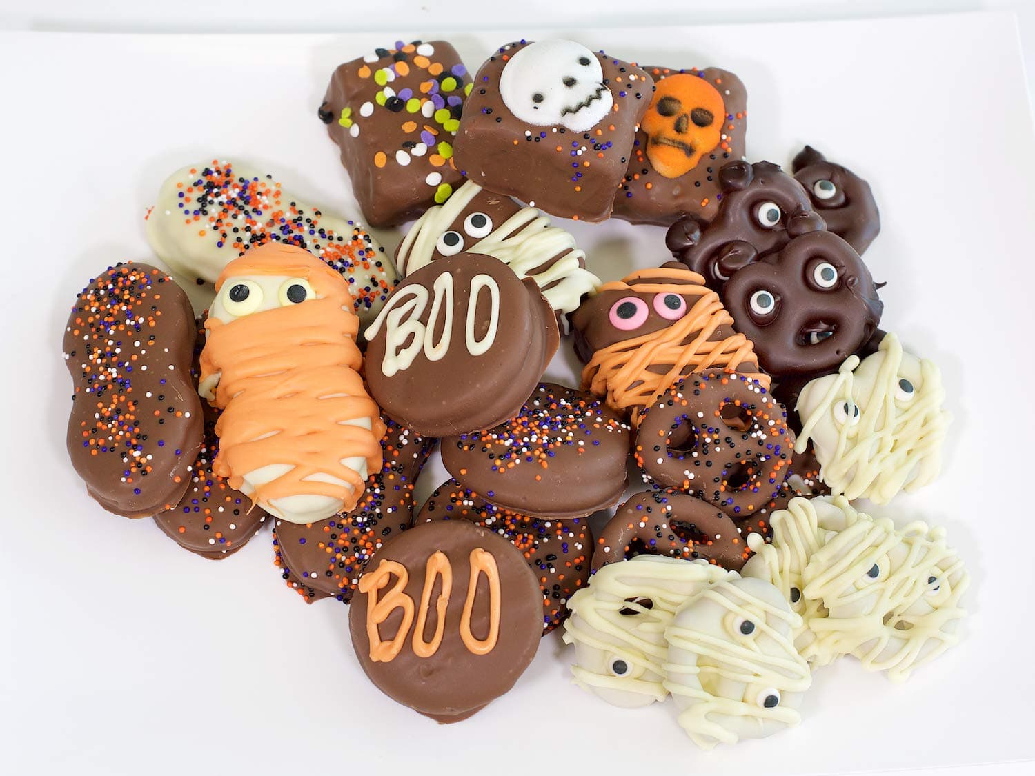 Olde Naples Chocolate Halloween Party Mix, Chocolate Dipped Cookies Assortment, Handmade Gift Party Favor, 30 pieces