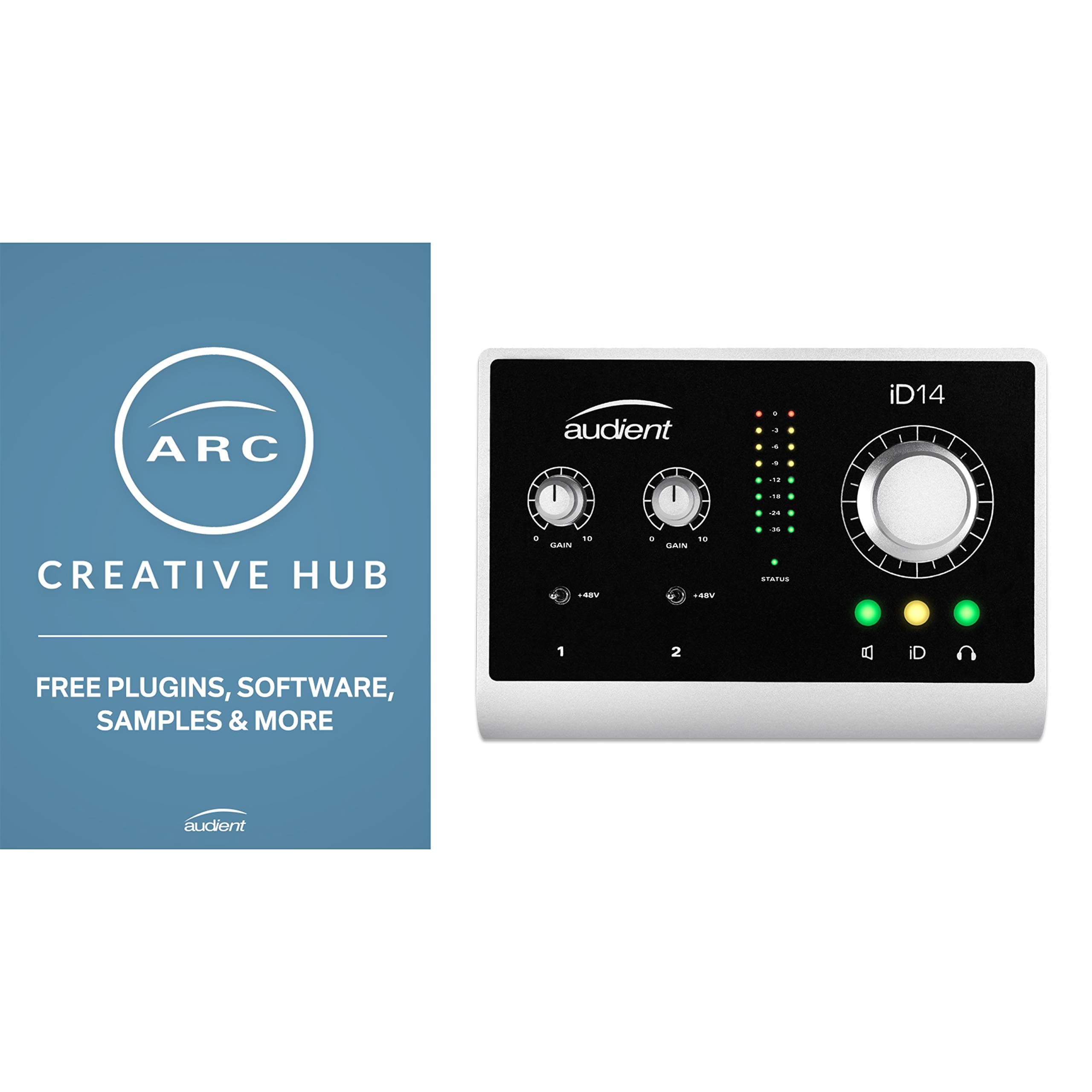 Audient iD14 USB Audio Interface with Microphone Preamp, 10 in/4 Out, 48 Volt Phantom Power, Monitor Mix & Panning, 6.3 mm Jack Out, AD/DA Converter