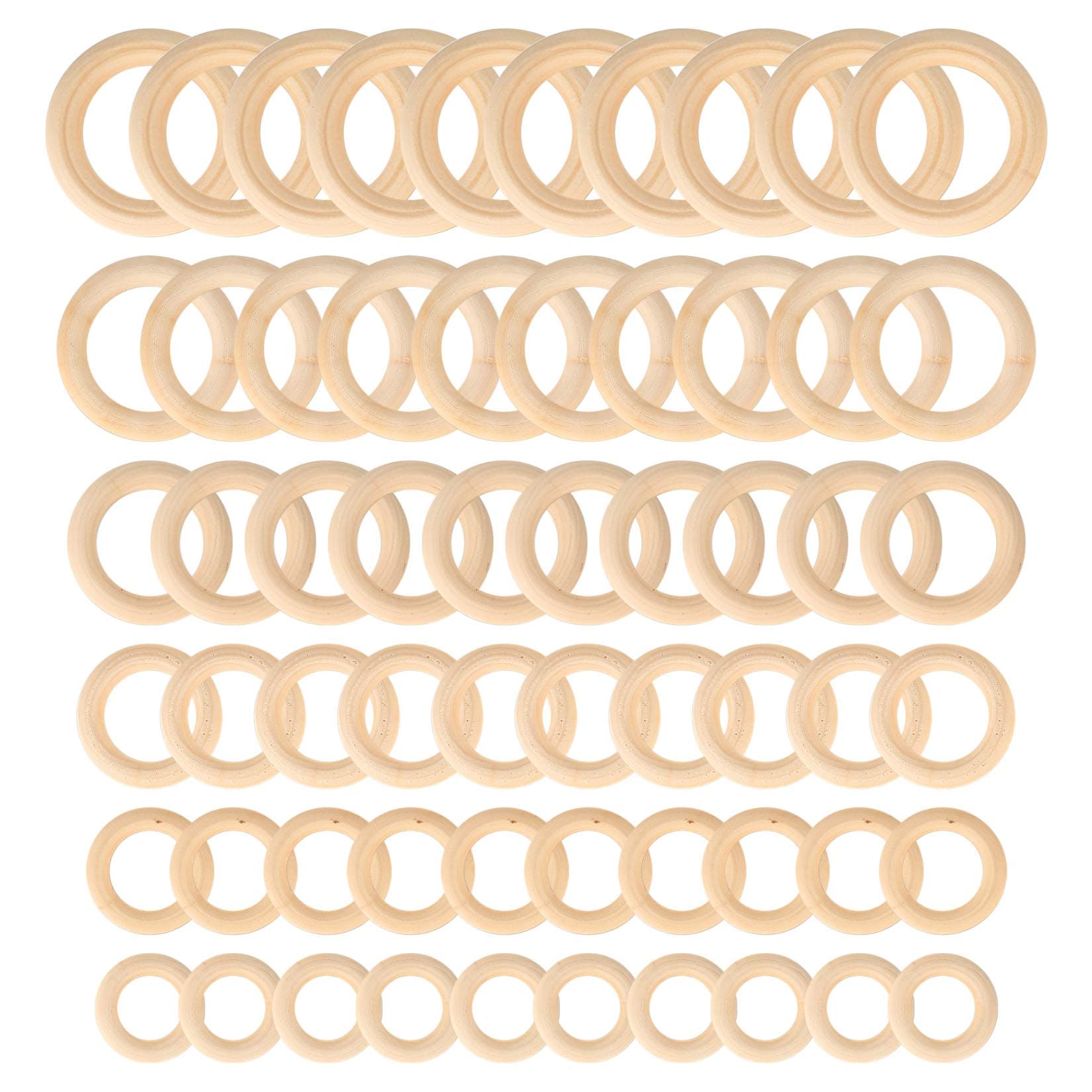 60 Pcs Wooden Rings, Natural Wooden Hoops, Smooth Unfinished Wood Macrame Rings, Wood Loop Ring for Jewellery Making Supplies, Craft, Pendant, DIY Connectors(3/3.5/4/4.5/5/5.5 CM)