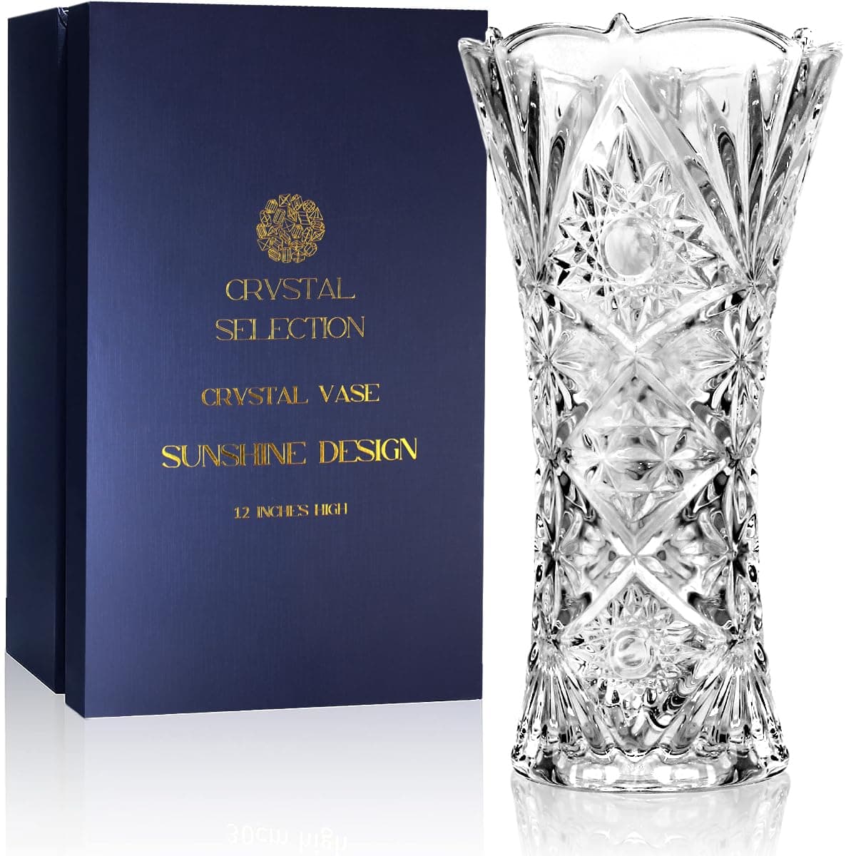 - CS Crystal Vase 12-inch high, Sunshine Design, for Flowers & Decor. Lovely Nice Shiny Piece. Perfect as a Gift, Suitable for All Occasions.