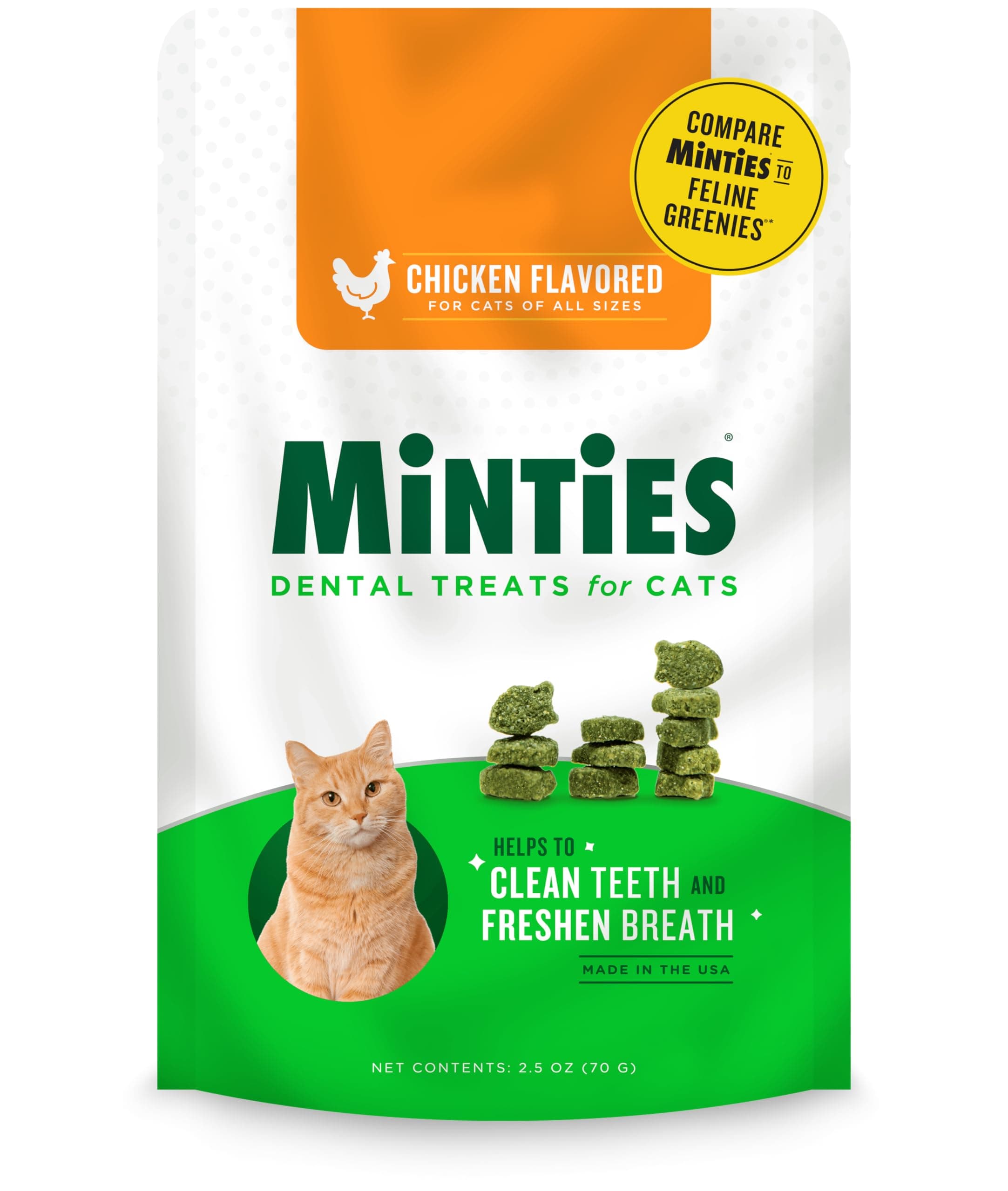 Minties Dental Treats for Cats, Chicken Flavored Treats for Cats, Freshens Breath and Controls Tartar, 2.5oz