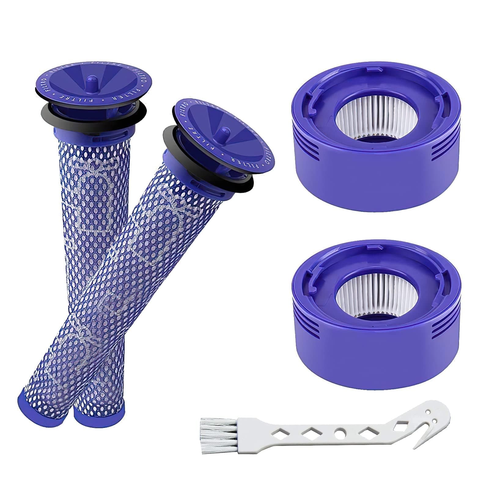 4 Pack Filter Replacement for Dyson V8 Absolute, V8 Animal, V7 Absolute, V7 Motorhead, V7 Animal Vacuum Cleaner | 2 HEPA Post Filter, 2 Pre Filter, 1 Brush| Replaces Part # 965661-01 & 967478-01