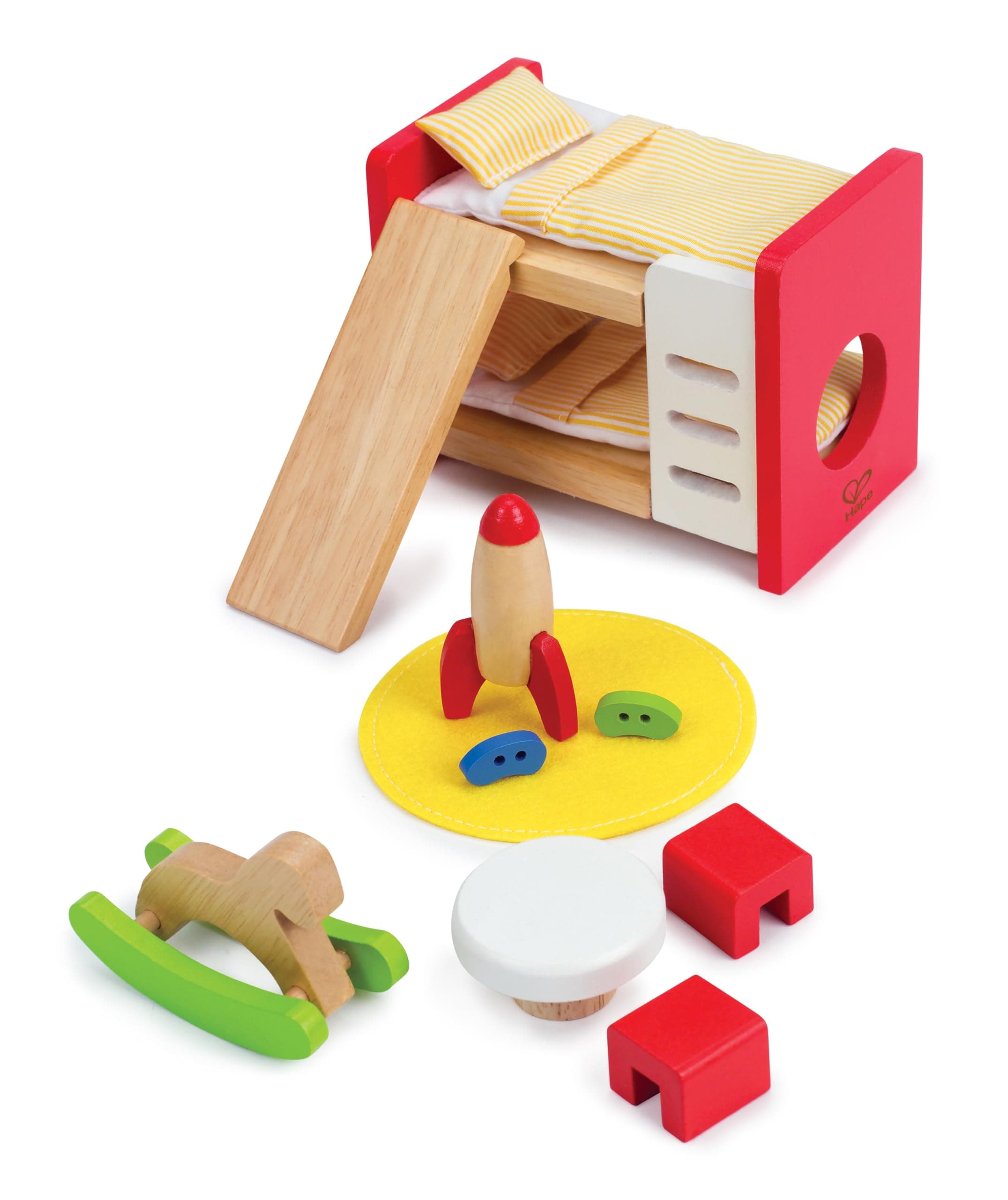 Hape Children’s Room | Highly Detailed Kid’s Room Doll House Furniture Set Including Bunk Beds, Table, Chairs and Rocket Ship