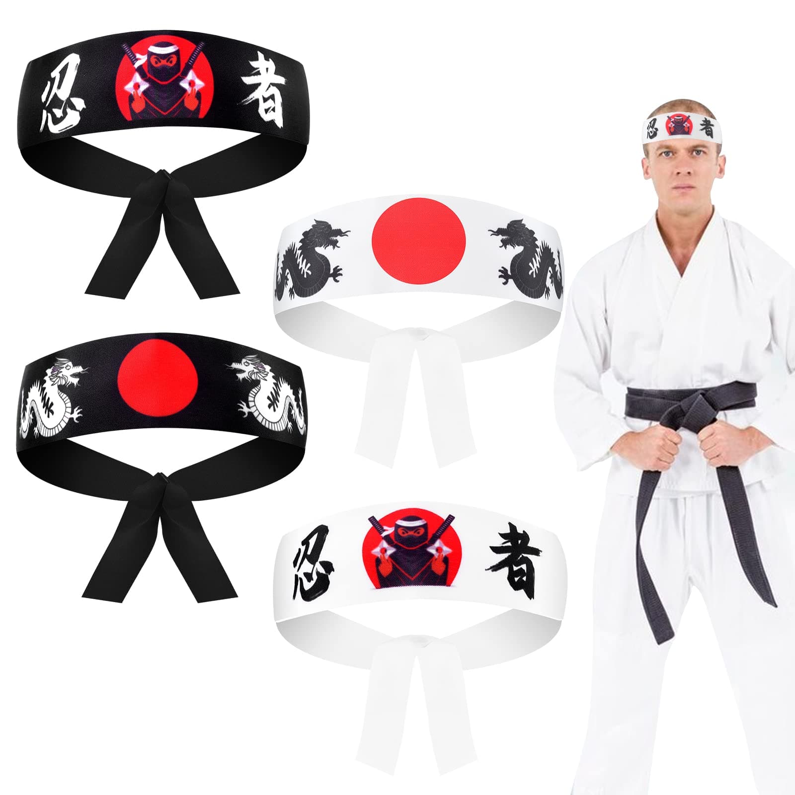 24 Pieces Japanese Headband Samurai Headband Ninja Headbands Ninja Warrior Headbands Sushi Chef Bandana for Karate Sports Cooking Kitchen Costume Supply