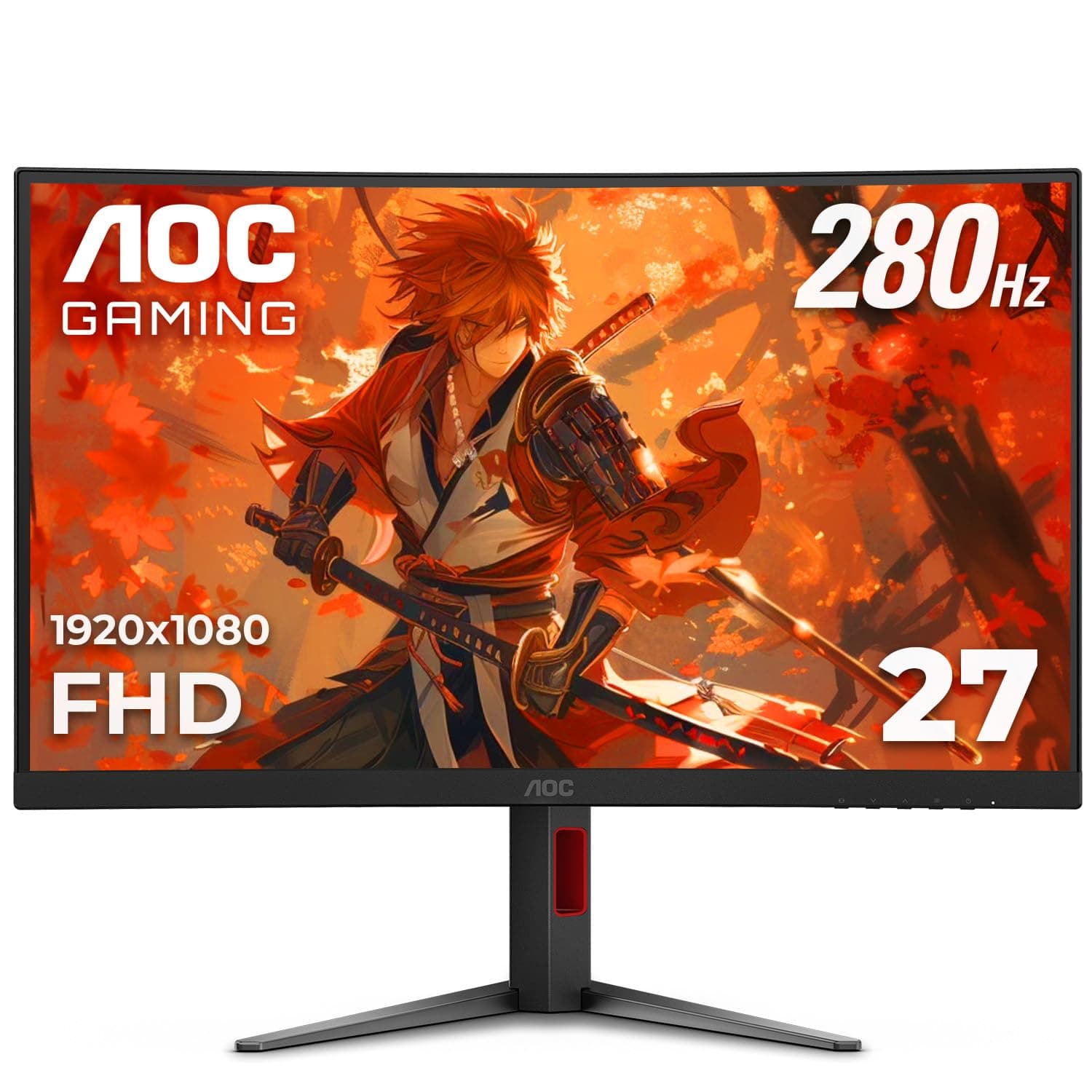 AOC C27G4ZH 27" Curved Frameless Ultra Fast Gaming Monitor FHD 1080p 0.3ms 280Hz HDMI/DP Adjustable Height 3 Years Dead Pixel Warranty Black Compatible with Xbox PS5 Switch