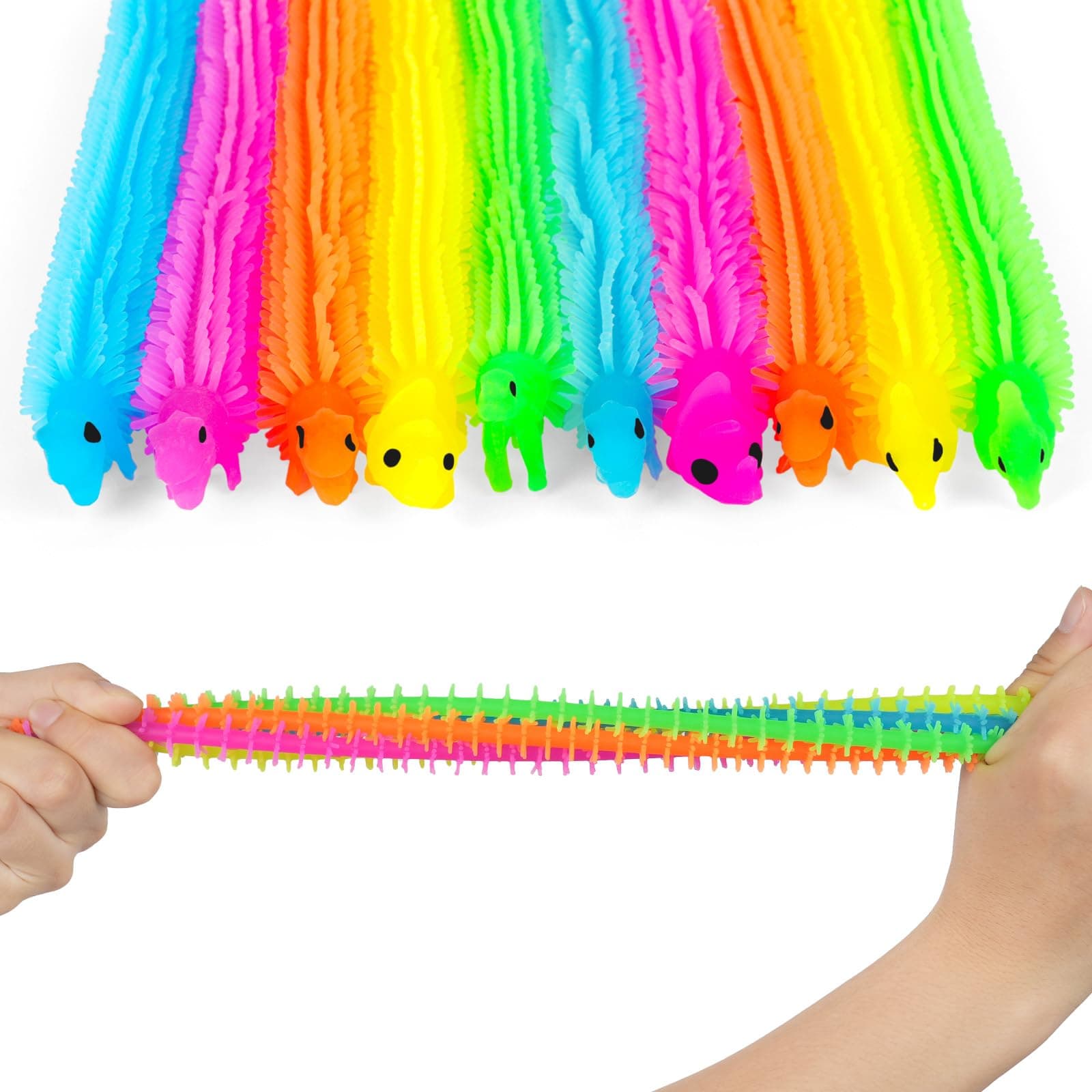 Ainiv 10PCS Sensory String Fidget Stretchy Toys, Colorful Dinosaur Sensory Stress Toys, Stretchy String Calming Toys for Halloween, and Christmas Party Favors for Children with ADHD, OCD or Autism