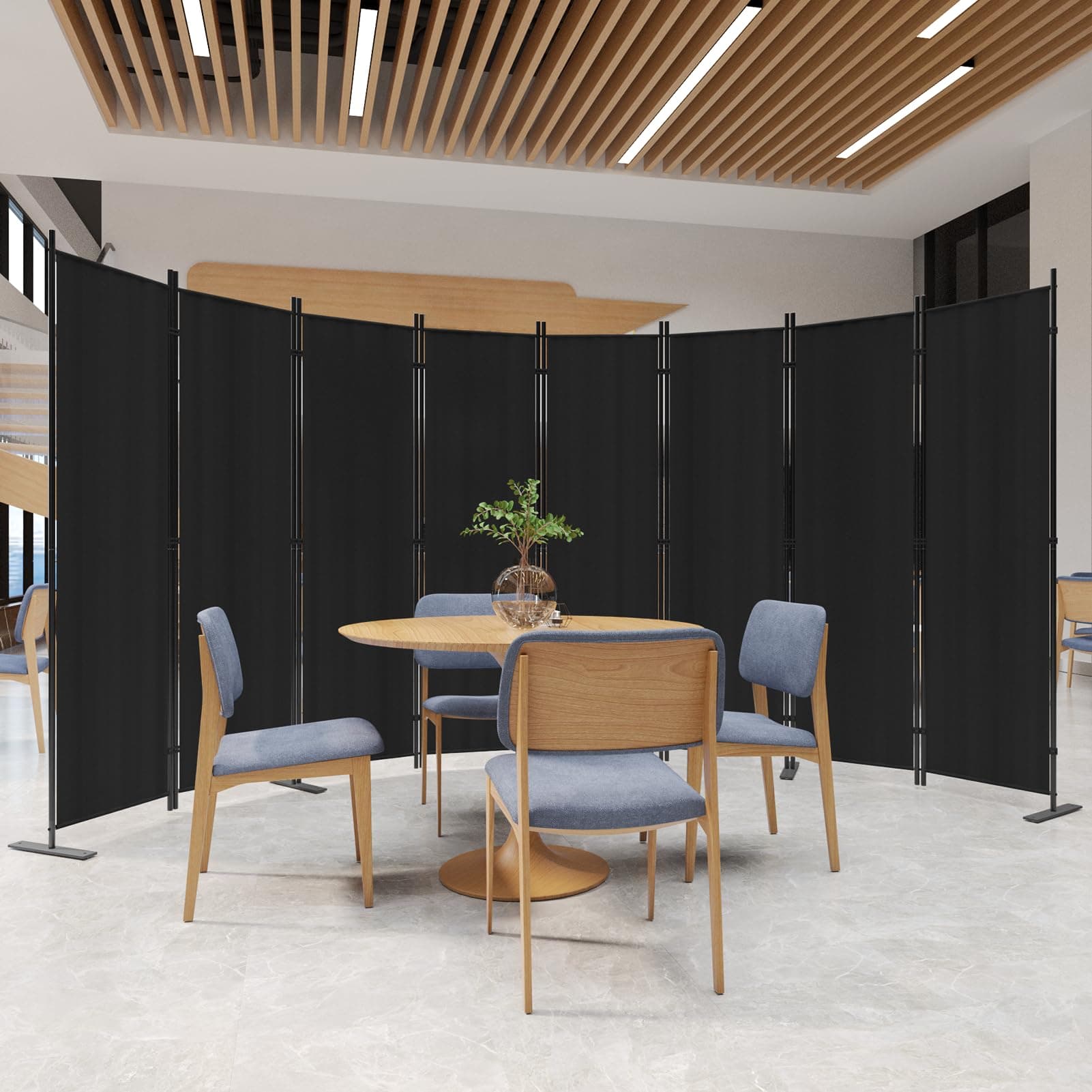 8 Panels Room Divider, 6 Ft Tall Indoor Folding Privacy Screen, Portable Partition Separator, Freestanding Separation Temporary Wall for Office, Bedroom, 160" W X 71" H, Black