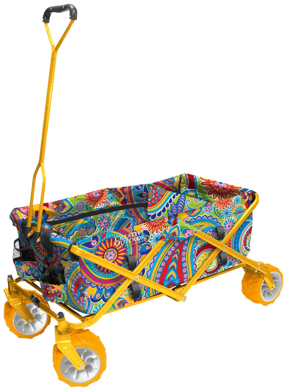 Creative Outdoor Distributor All-Terrain Folding Wagon, (Paisley/Yellow) - Divider Included - Multipurpose Cart for Gardening, Camping, Beach Trips, and Travelling