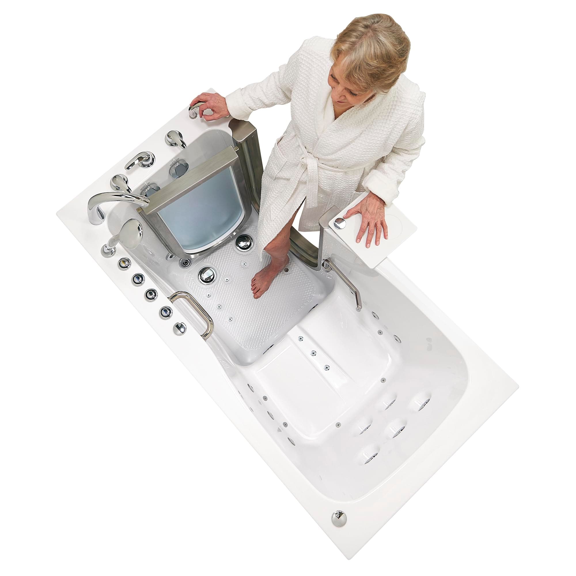 Ella Ultimate 30"x60" Acrylic Air & Hydro + Independent Foot Massage Walk-In-Bathtub, Right Door, Heated Seat, 5 Piece Fast Fill Faucet, 2" Dual Drain