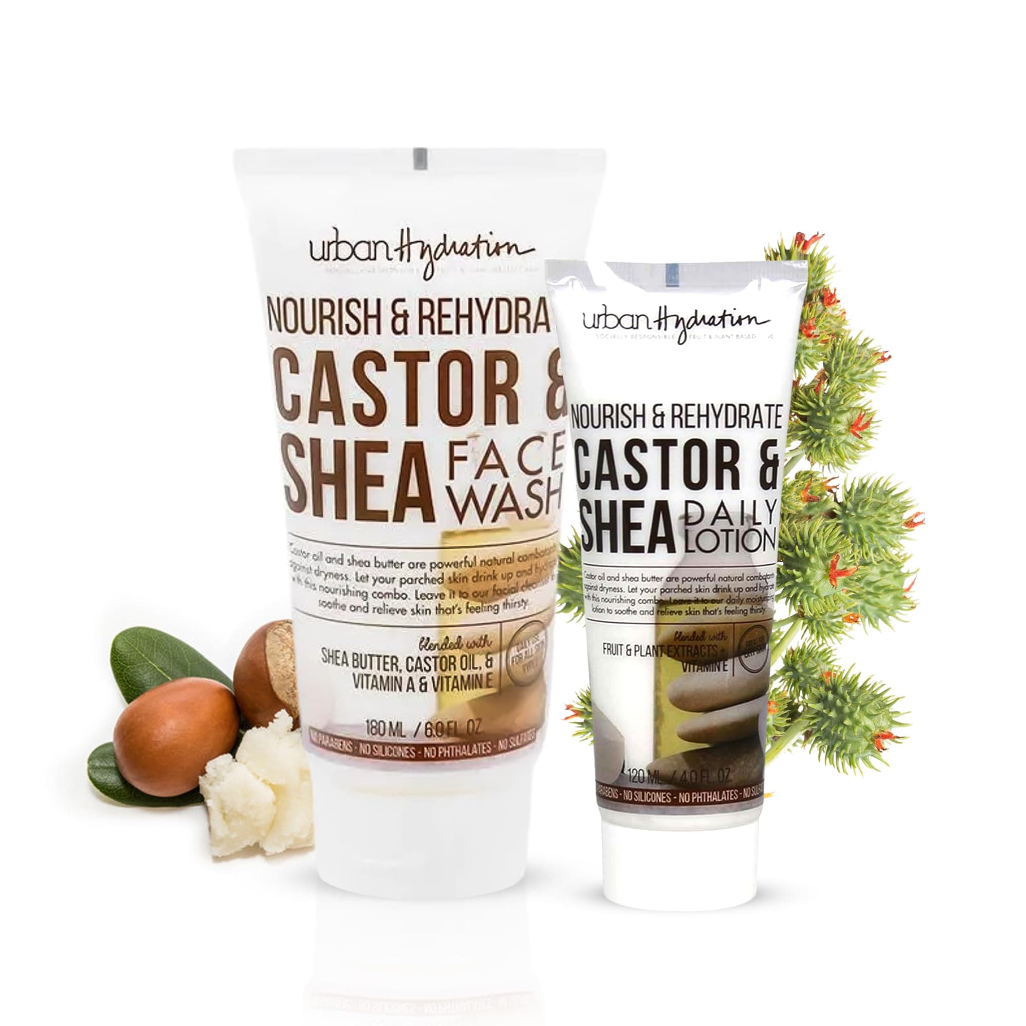 Urban Hydration Castor and Shea Face Cleanser and Face Lotion Duo Pack | Combats Dry Skin, Cleanses, Hydrates, and Evens Skin Tone, For All Skin Types, Leaves Skin Glowing and Smooth