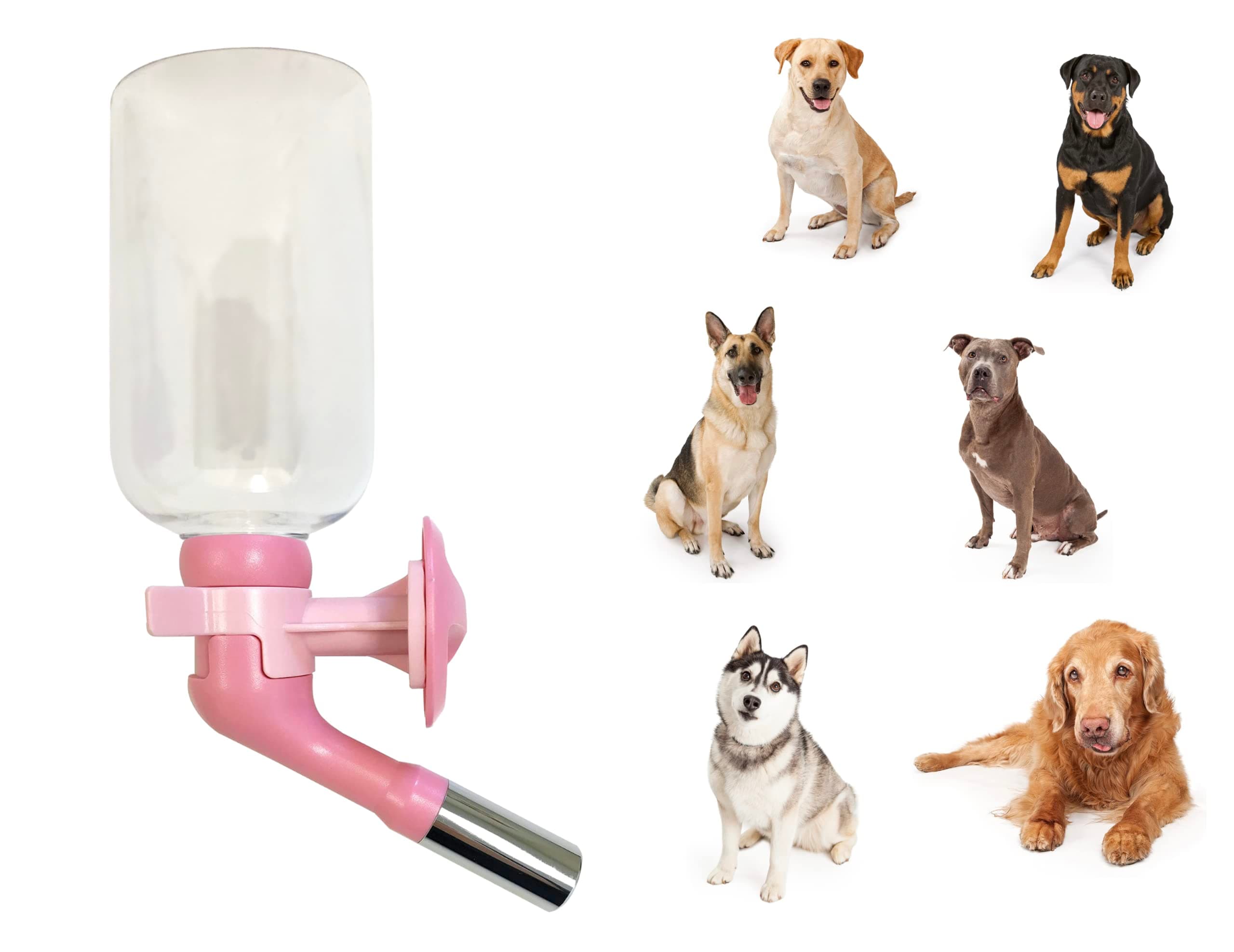 Choco Nose H570 Patented No Drip Large-sized Dog Water Nozzle (For Dogs Over 45 lb), Enlarged Leak-proof Nozzle, BPA Free, 16oz Water Bottle, Nozzle Diameter: 22mm (Pink/Light Pink)