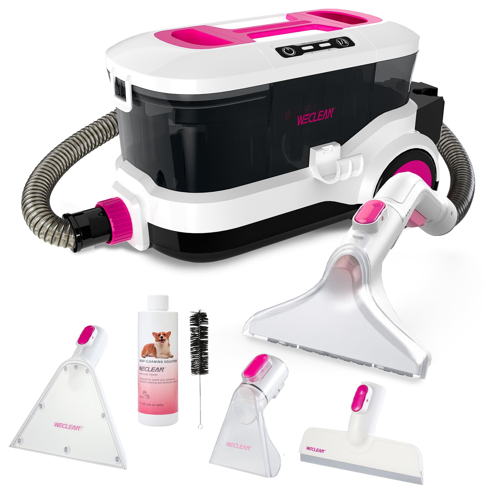 WECLEAN Carpet Cleaner Machine and Stain Remover for Deep Cleaning Upholstery for Carpets Rugs and Fabric Seats,800W 18Kpa,3L Clean Tank and 1.5L Dirty Tank, Pink