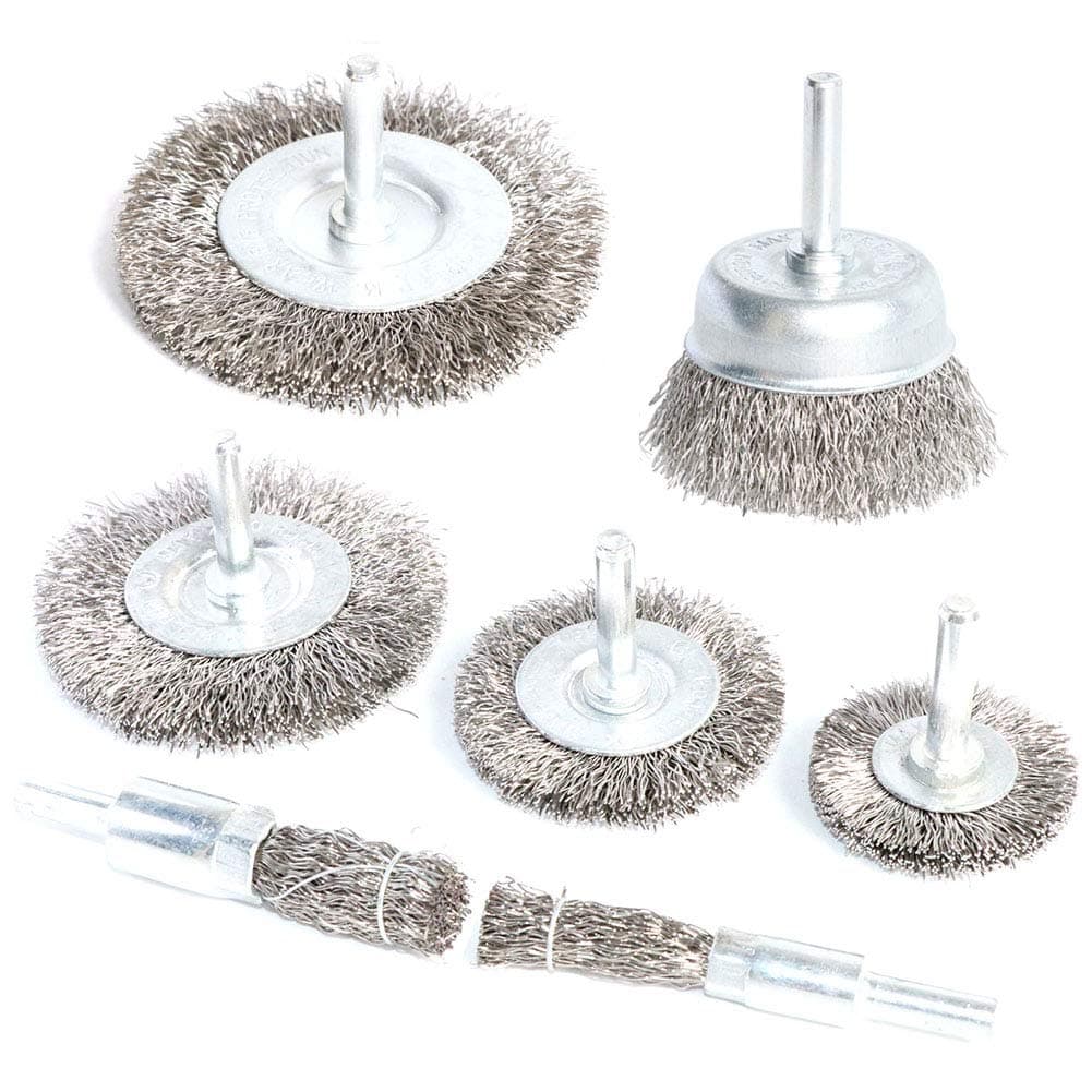 7PCS Stainless Steel Wire Wheel Brush, Coarse Crimped Cup Brush and End Brush Kit,Wire Brushes for Use in Machines