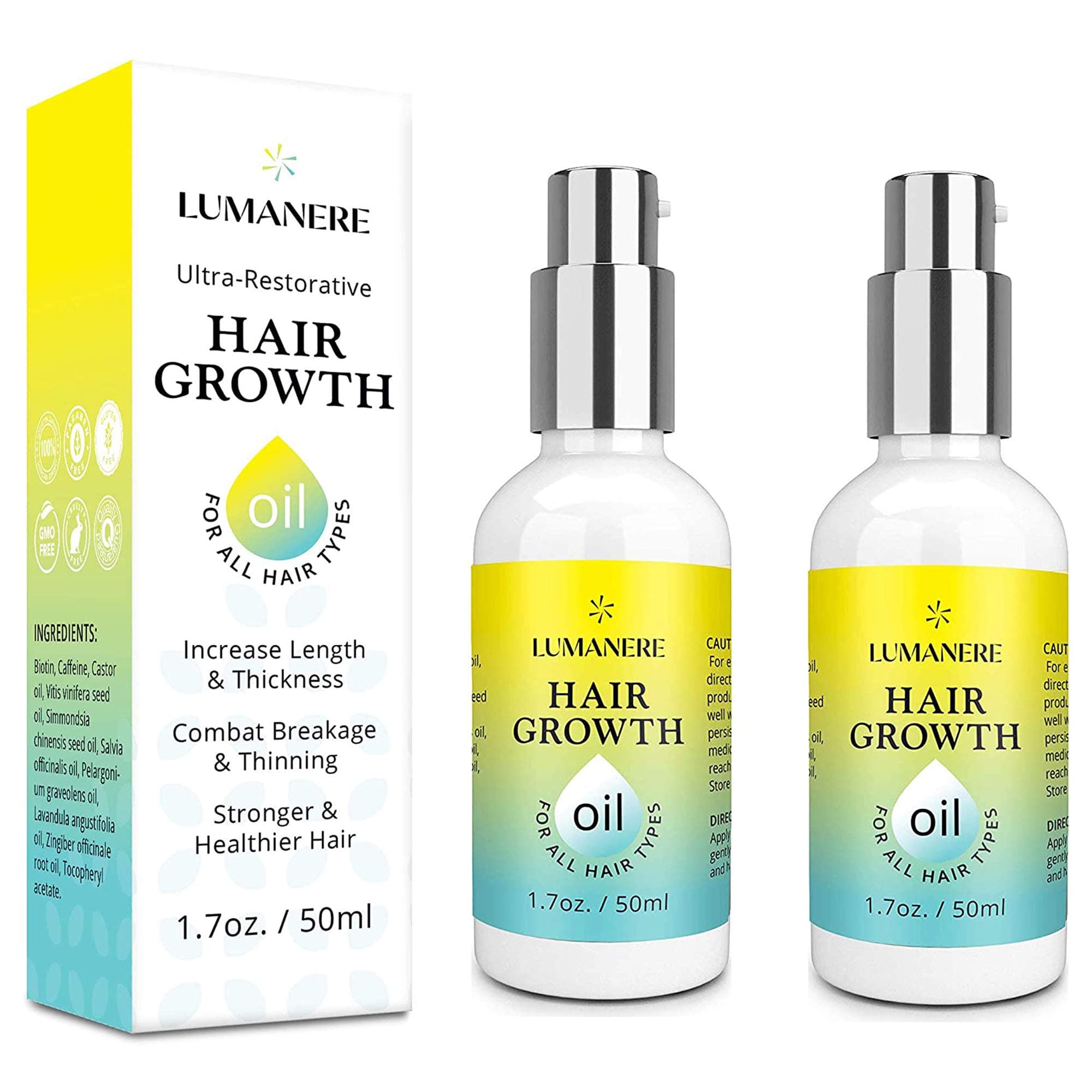 Lumanere Hair Growth Serum Hair Growth Oil with Biotin 2 Pack - Natural Hair Growth Accelerator for Stronger, Thicker, Longer Hair for Men and Women 1.7 Oz