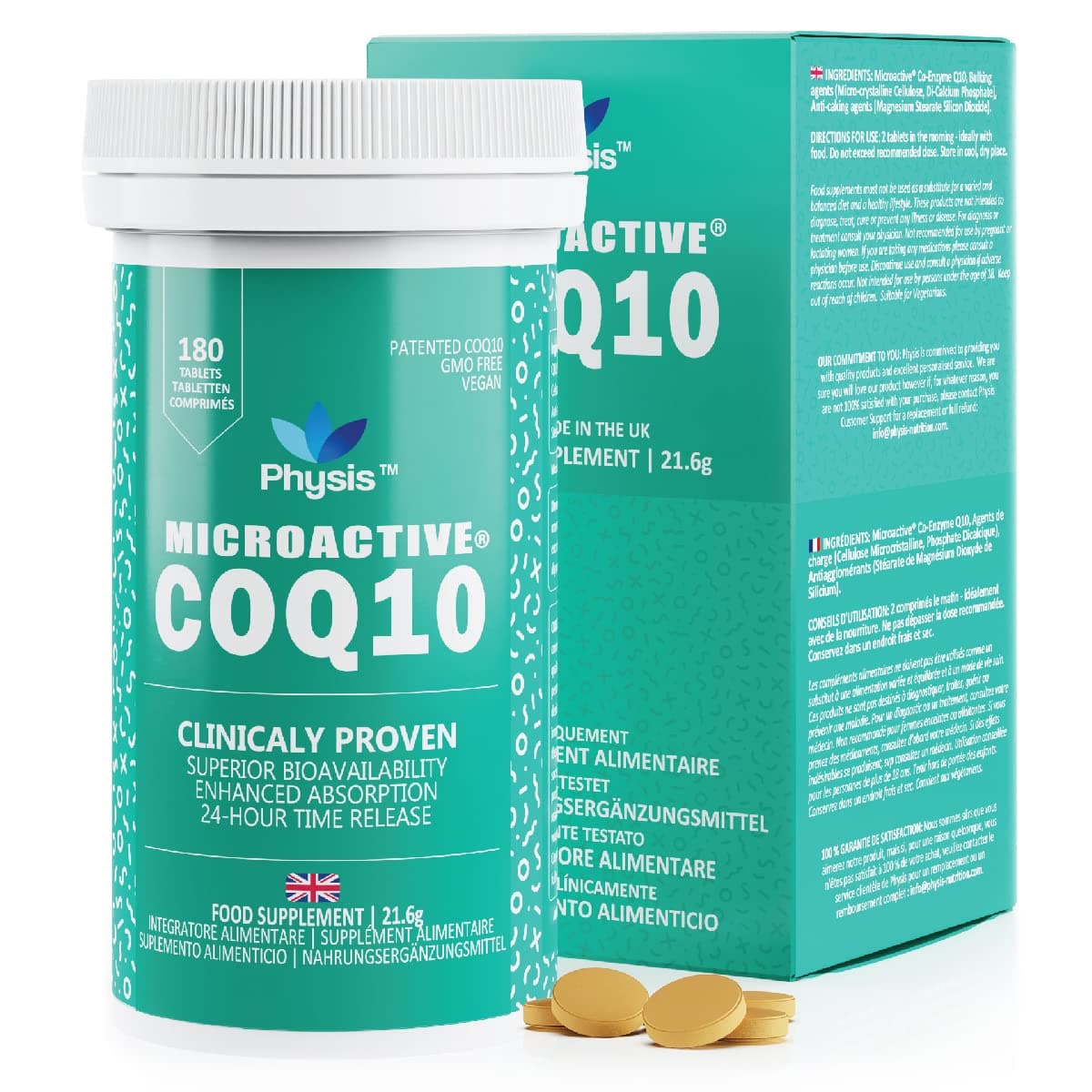 Physis CoQ10 | 240mg per Serving | High Strength Co Enzyme Q10 | Clinically Tested Superior Bioavailability & Absorption | Ubiquinol 24-Hour Time Release | 180 Tablets – 3 Month | Made in The UK