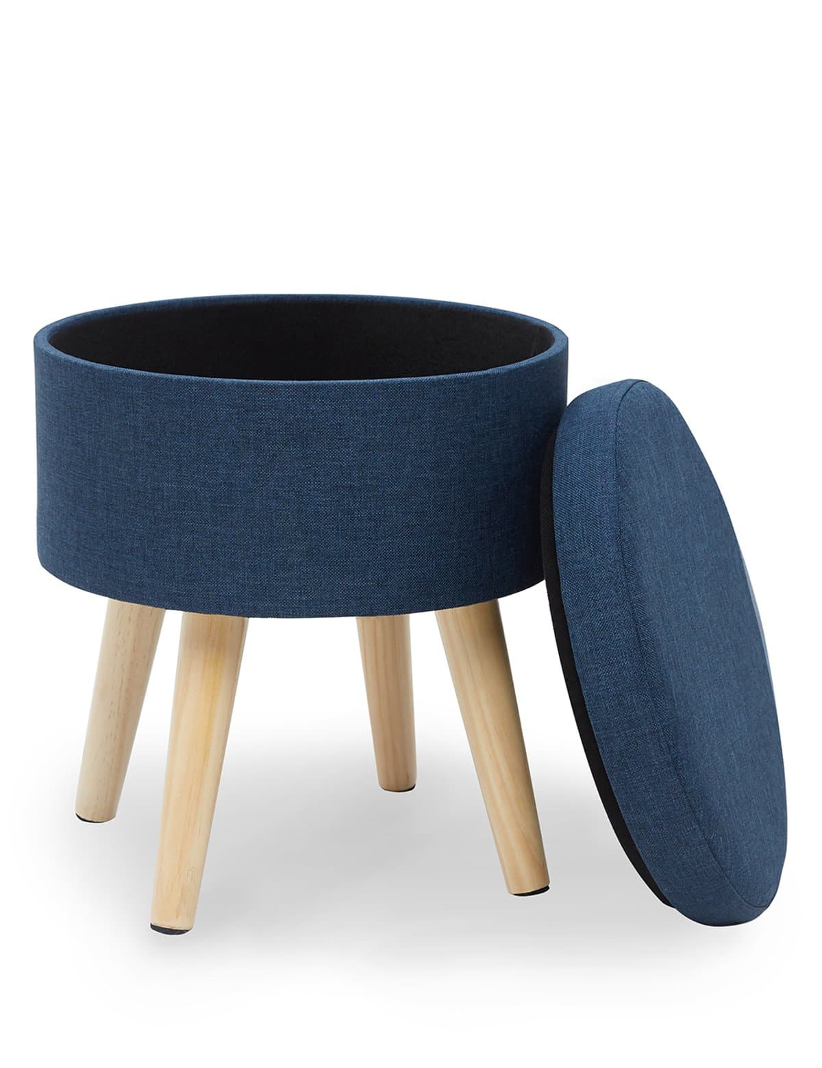 Suhu Foot Rest Ottoman Pouffe Footstool Storage Low Stools Round Pouffes Chair Sitting Cushion Feet Stool With 4 Wooden Legs Dark Blue