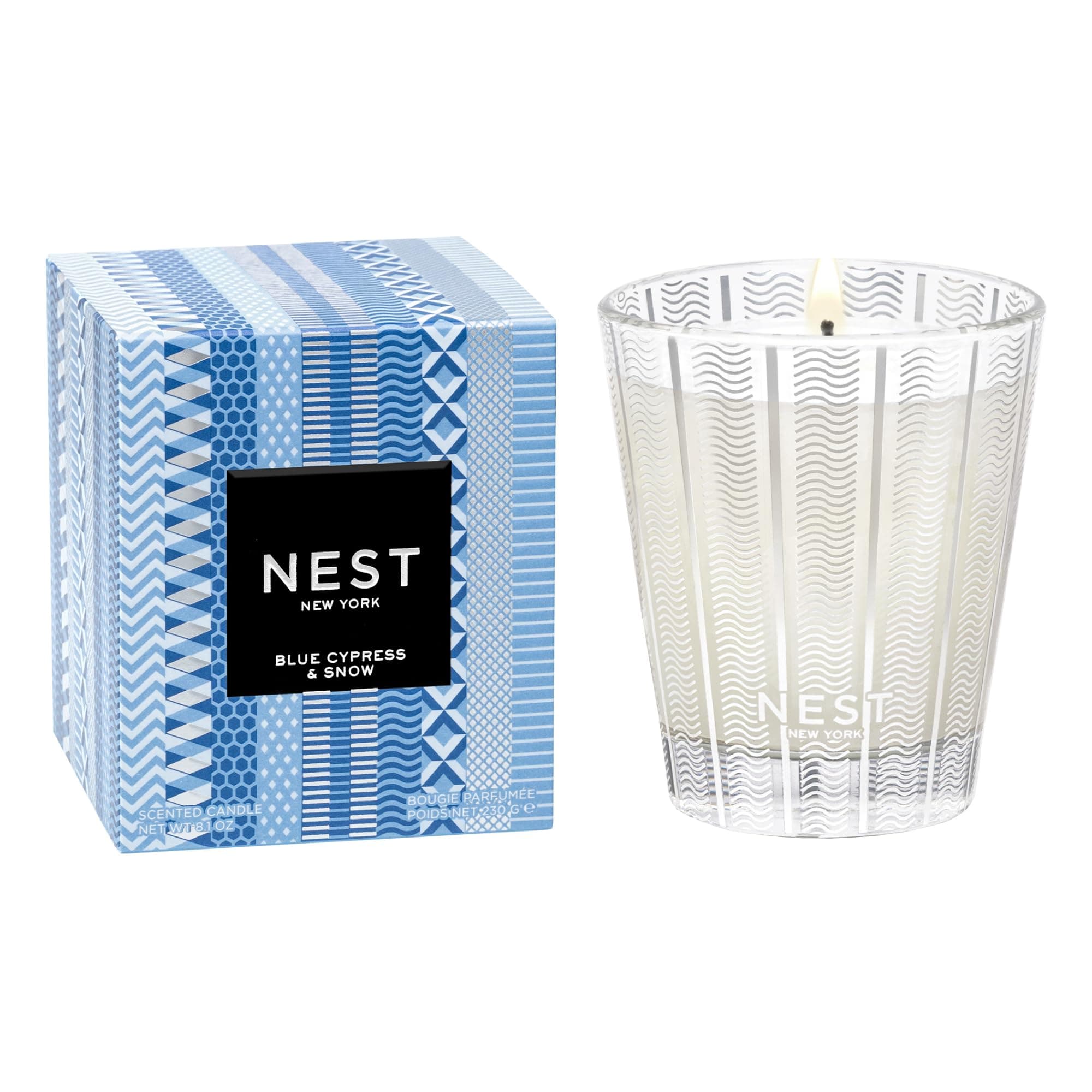 NEST New York Scented Classic Candle, Blue Cypress & Snow - 8.1 oz - Up to 60-Hour Burn Time - Reusable Glass Vessel