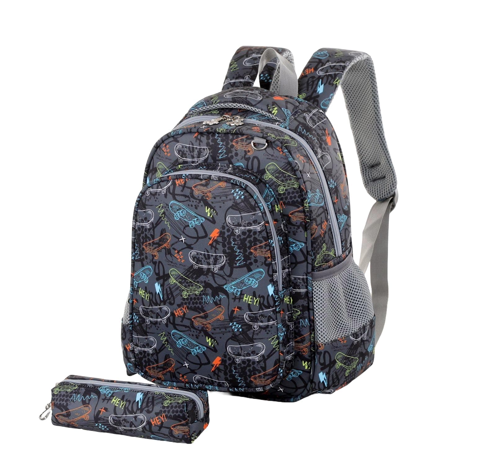 ER Direct Unisex Children Kids Girls Boys Various Characters Printed Backpacks Rucksack School Bag Matching Pencil Case Set (Skate Board)