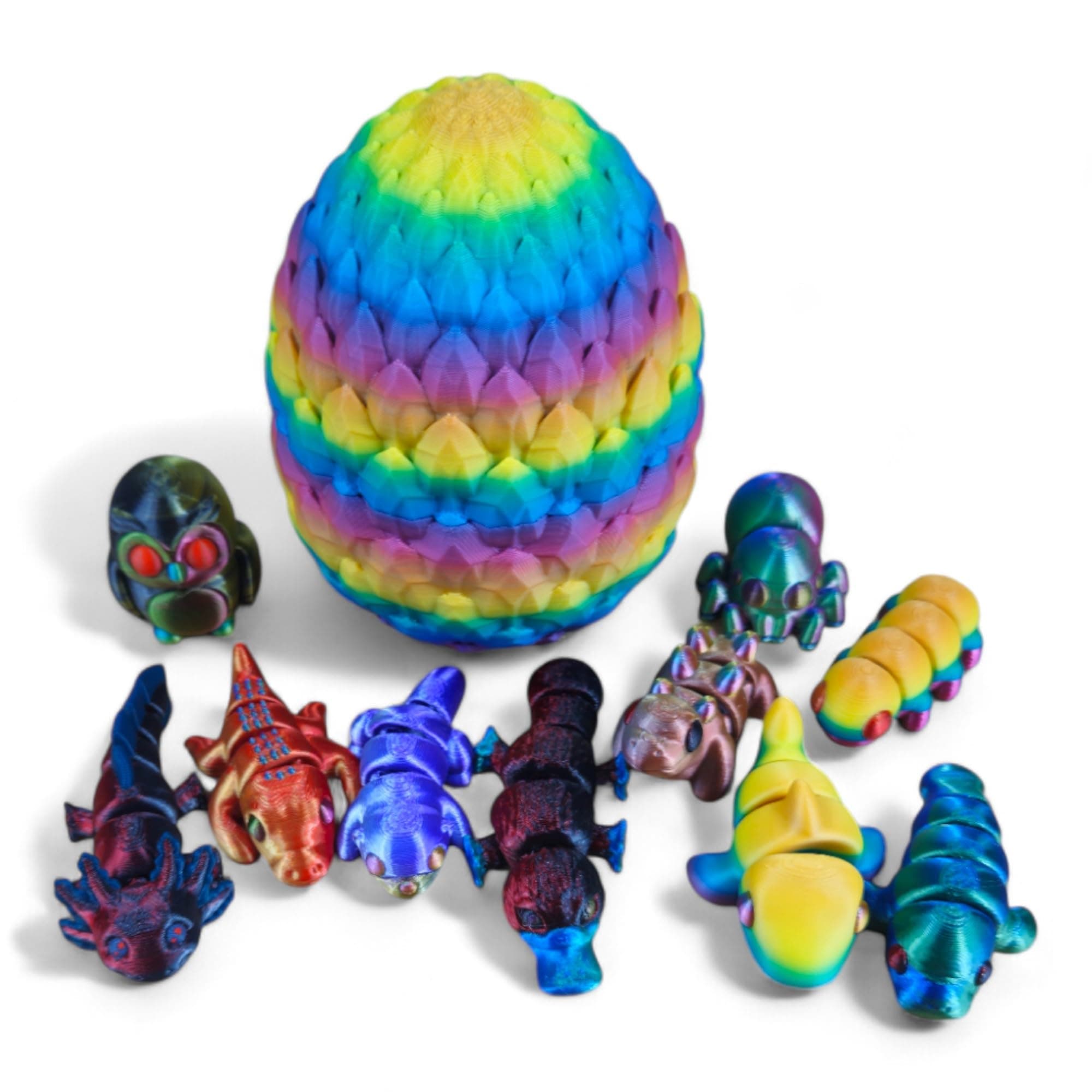 10 Pack Mystery Mini Animal Packs - 3D Printed Animals Articulating Figurines - Unique and Fun Designs Includes Mystery Egg - Stress Relief (Mystery Gemstone 10)