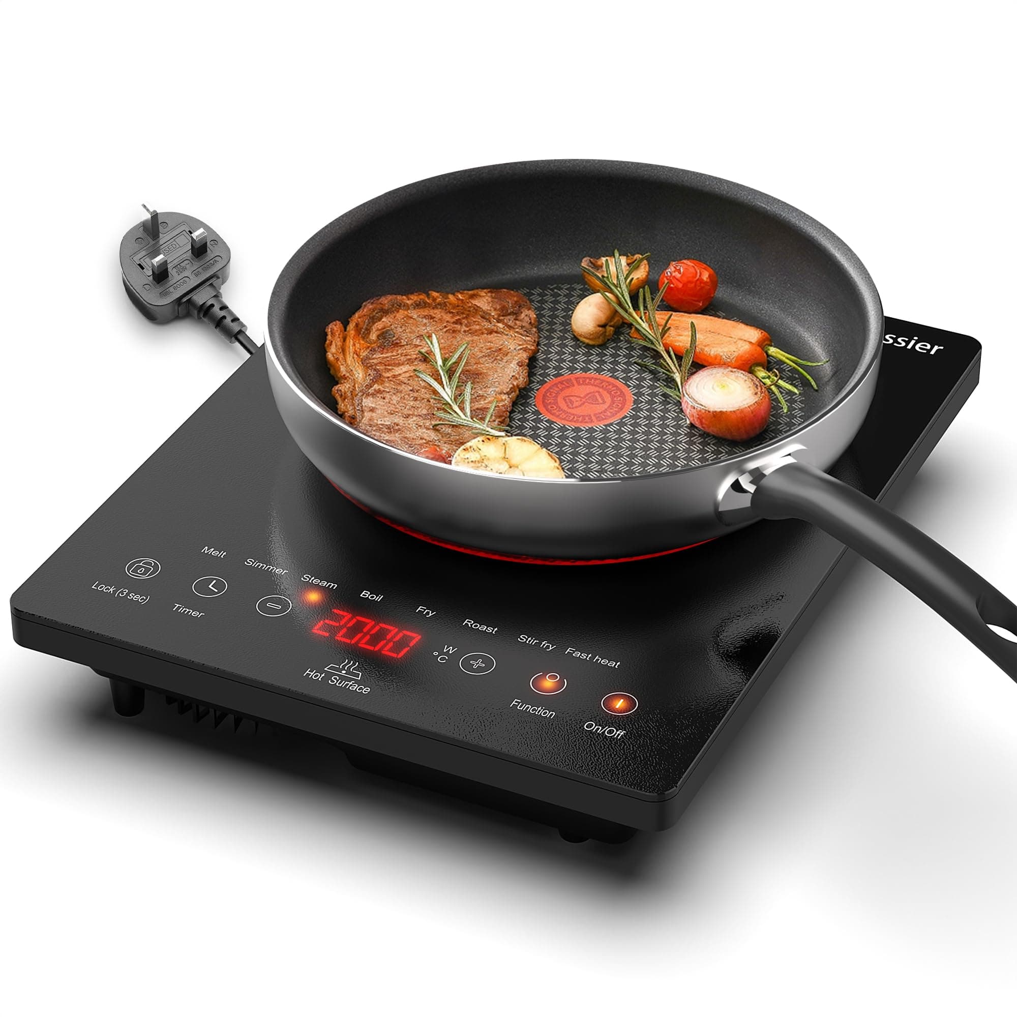 – Protable Ceramic Hob, 2000W Plug in Electric Hob Single Zone, 30cm Cooktops for Hot Pot with 9 Power Levels, 4 Hour Timer, Safety Lock & Sensor Touch, Residual heat Remind, 220V-240V