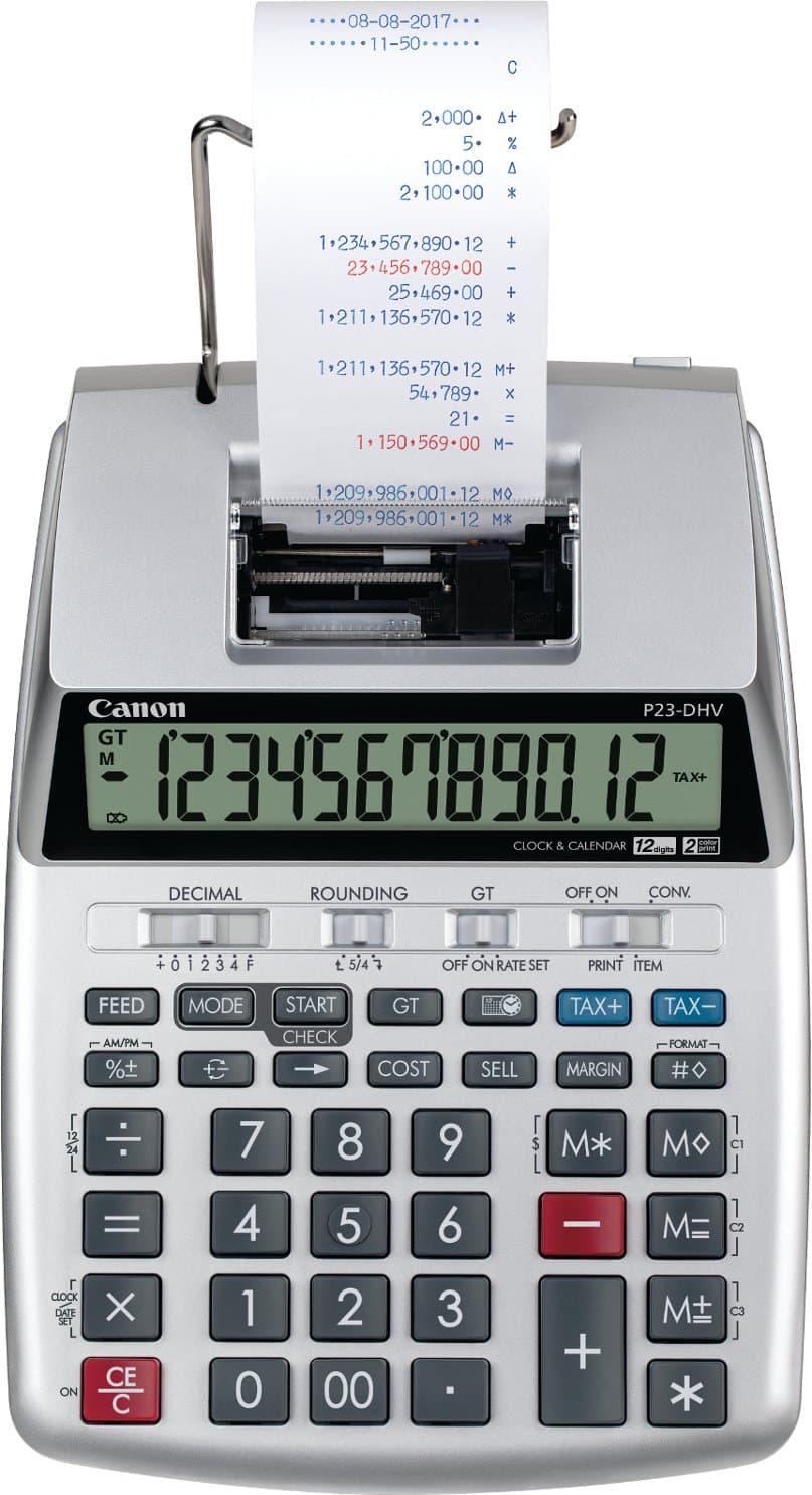 Canon P23-DHV-3 Printing Calculator with Double Check Function,Financial Calculator & Currency Conversion,Silver