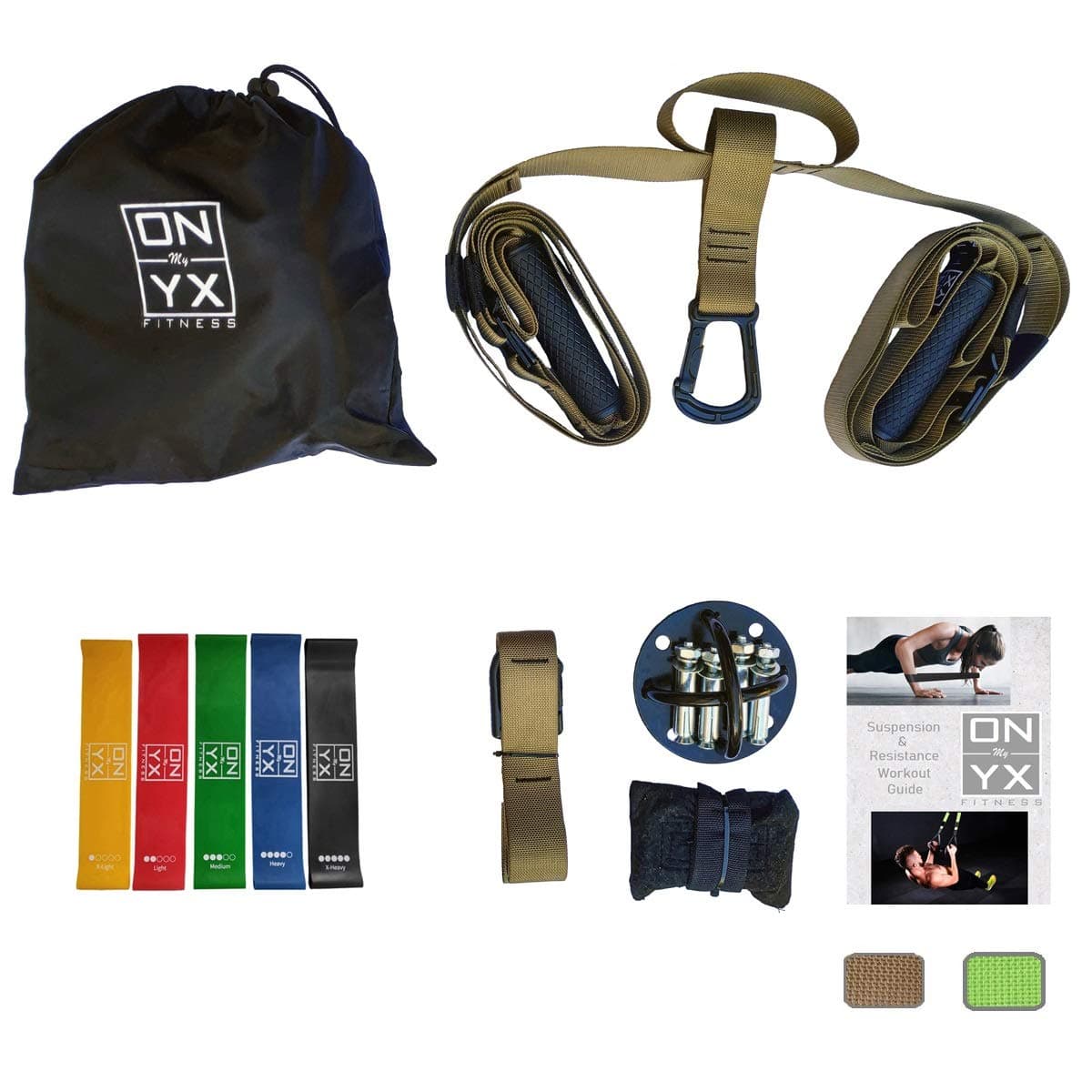 My ONYX All in One Suspension & Resistance Training Set Includes: Bodyweight Strength Resistance Straps Kit | 5 Exercise Loop Bands | Wall Ceiling Mount Anchor | Workout Guide for Home & Gym