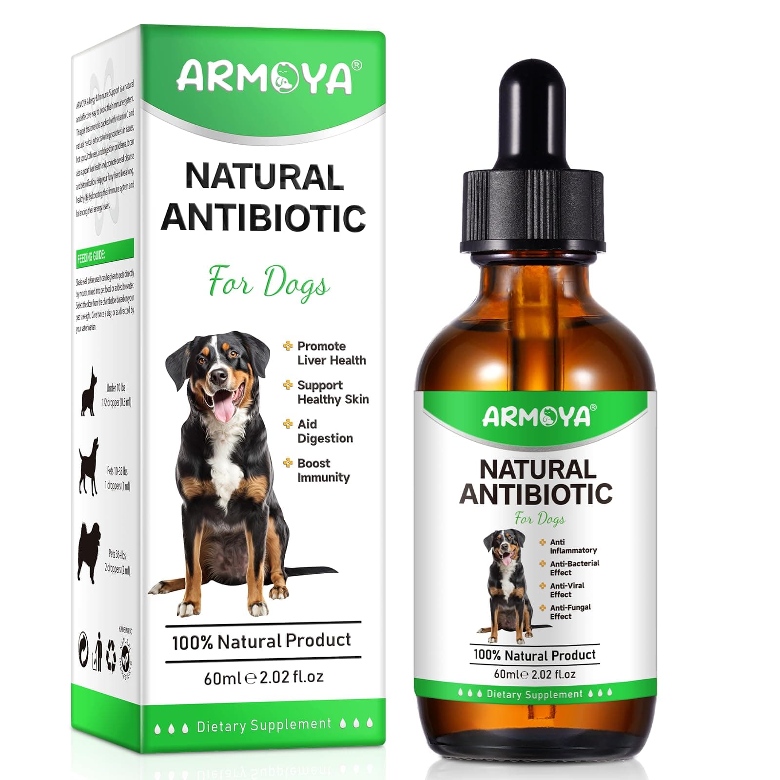 Natural Antibiotics for Dogs - Dog Antibiotics - Antibiotics for Dogs - Pet Antibiotics - Natural Antibiotics for Dogs - Organic Ingredients - Dog Multivitamin 60ml