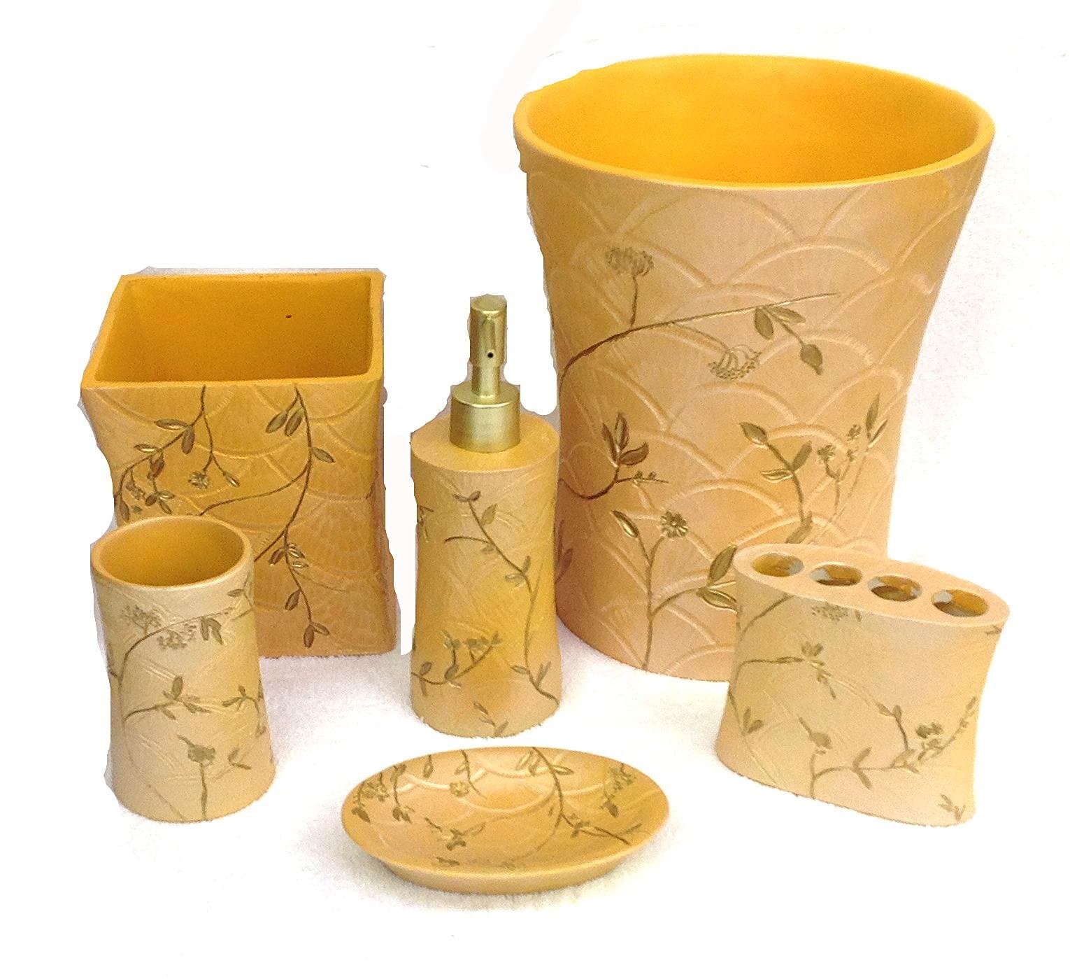 Patricia Peach Floral Ceramic Bathroom Accessory 6-Piece Bath Set Flower