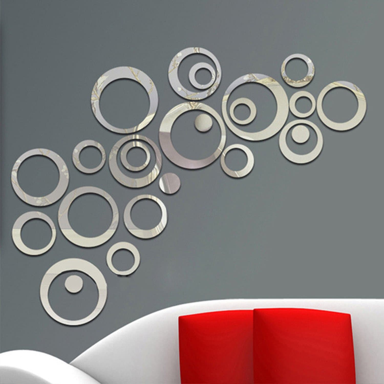 aooyaoo Circle Mirror DIY Wall Sticker Wall Decoration 24pcs