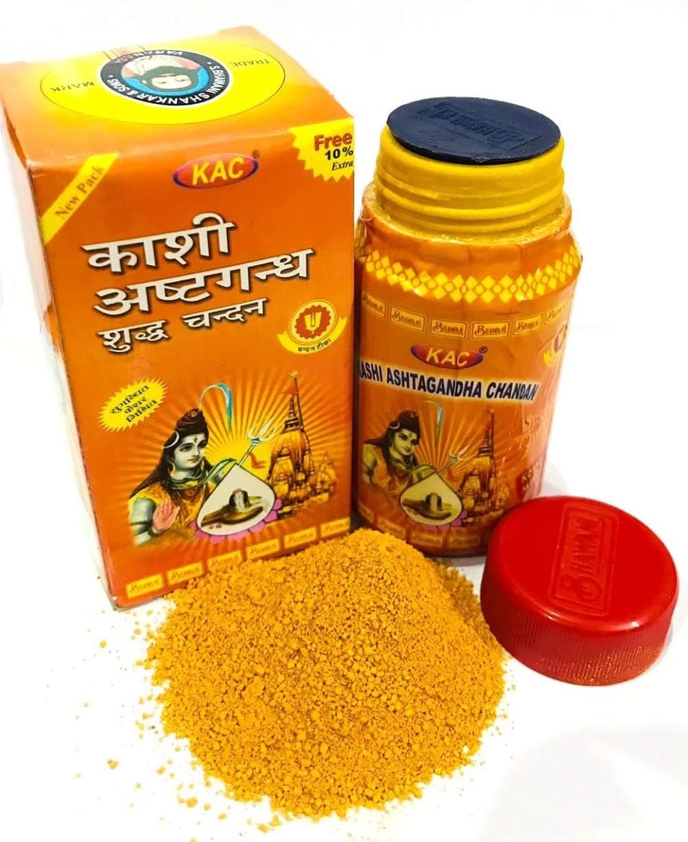 Kashi Ashtagandha Chandan/Scented 125Grm Powder Ceremonial Mark atForehead Pooja/Puja holy Om Namah Shivaya/Mahadev Energy for Worship Religious Meditation