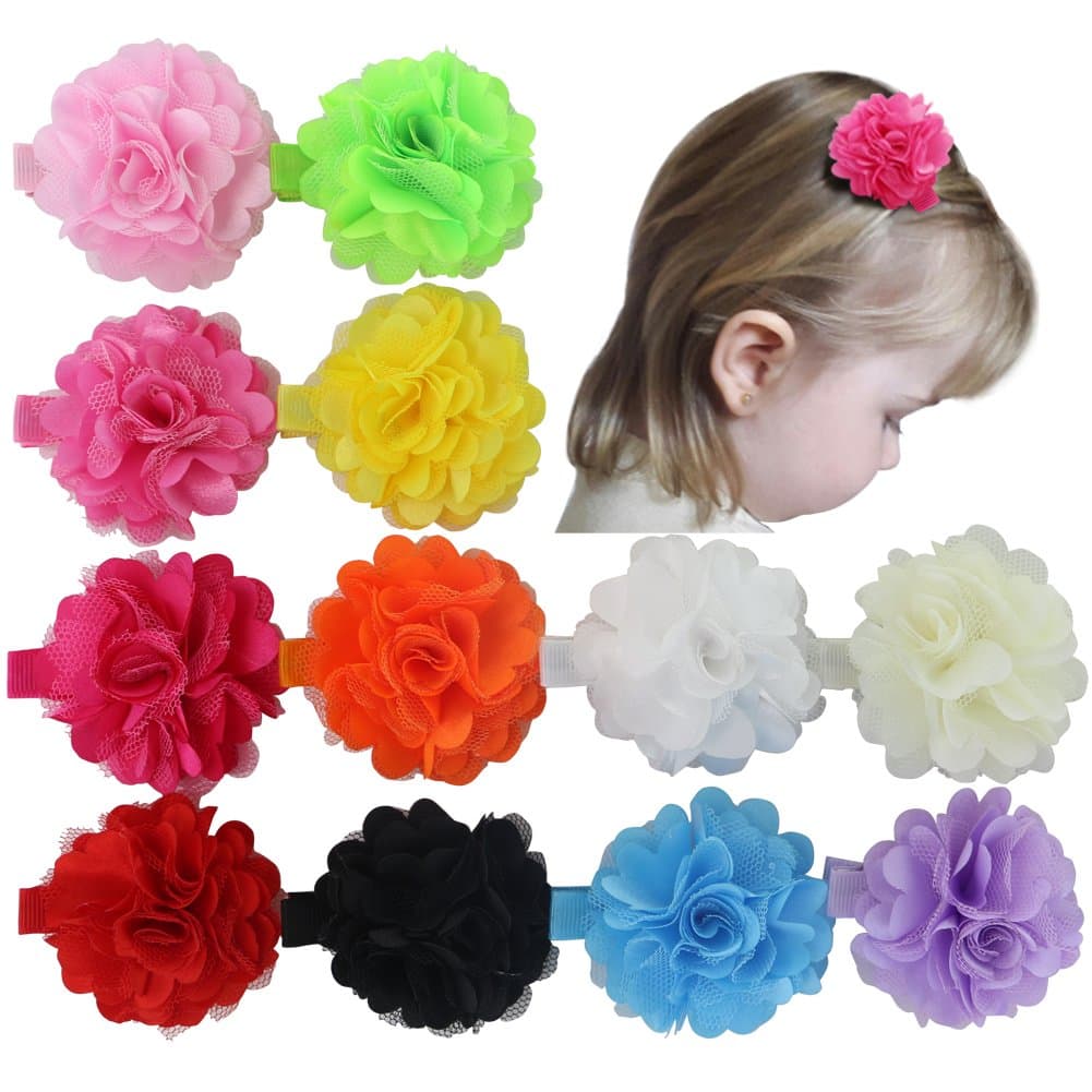12pcs 2'' Satin Silk Carnation Rose Fabric Flower With Lined Hair Clips