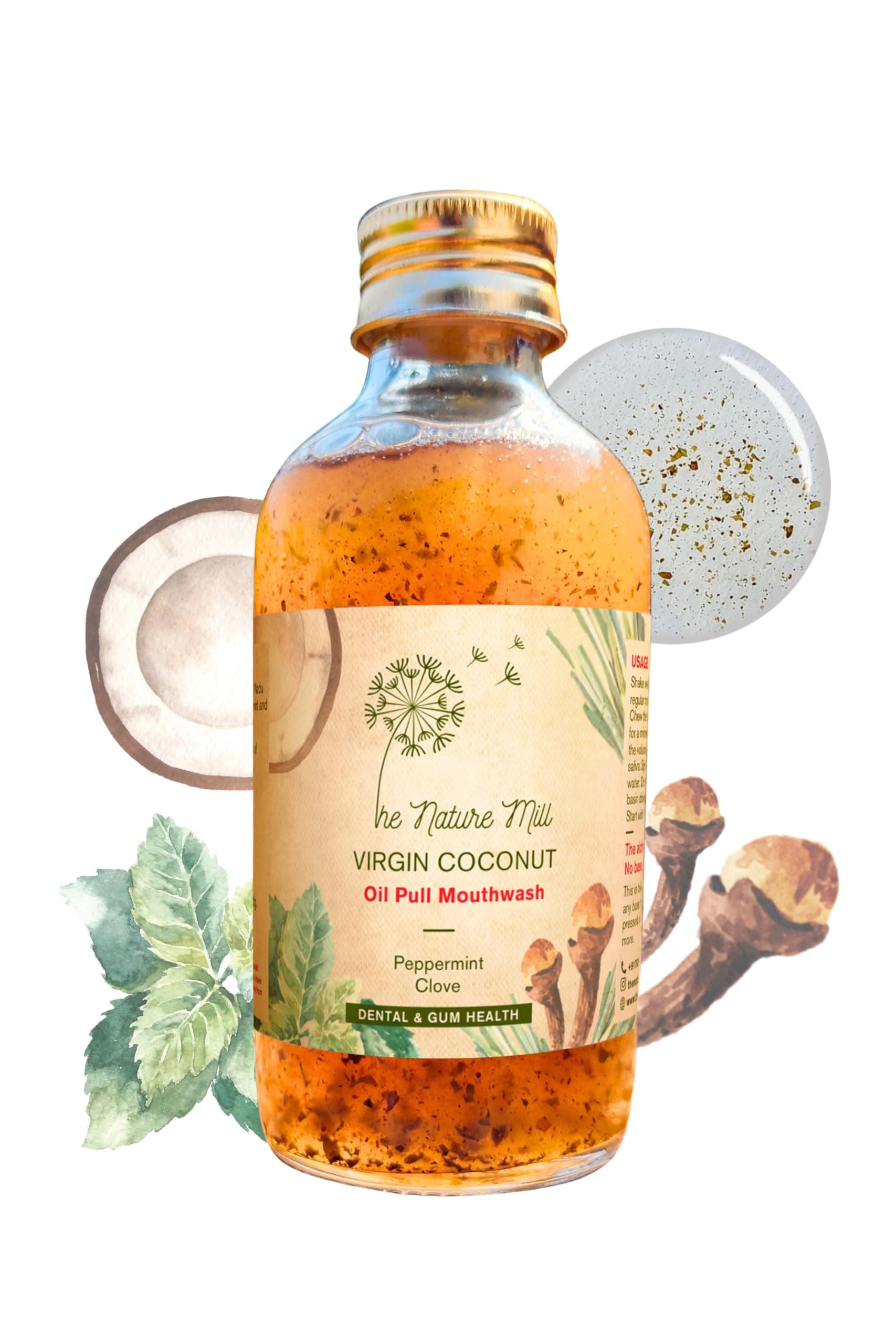 Coconut Oil Pull Mouthwash Peppermint Clove. Natural pulling oil for teeth and gums (200ml, Coconut)