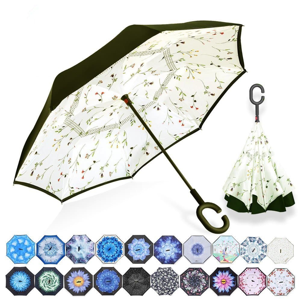 NNY IncDouble Layer Inverted Umbrella Cars Reverse Open Folding Umbrellas, Windproof UV Protection Large Self Stand Upside Down Straight Umbrella for Golf Women and Men with C-Shaped