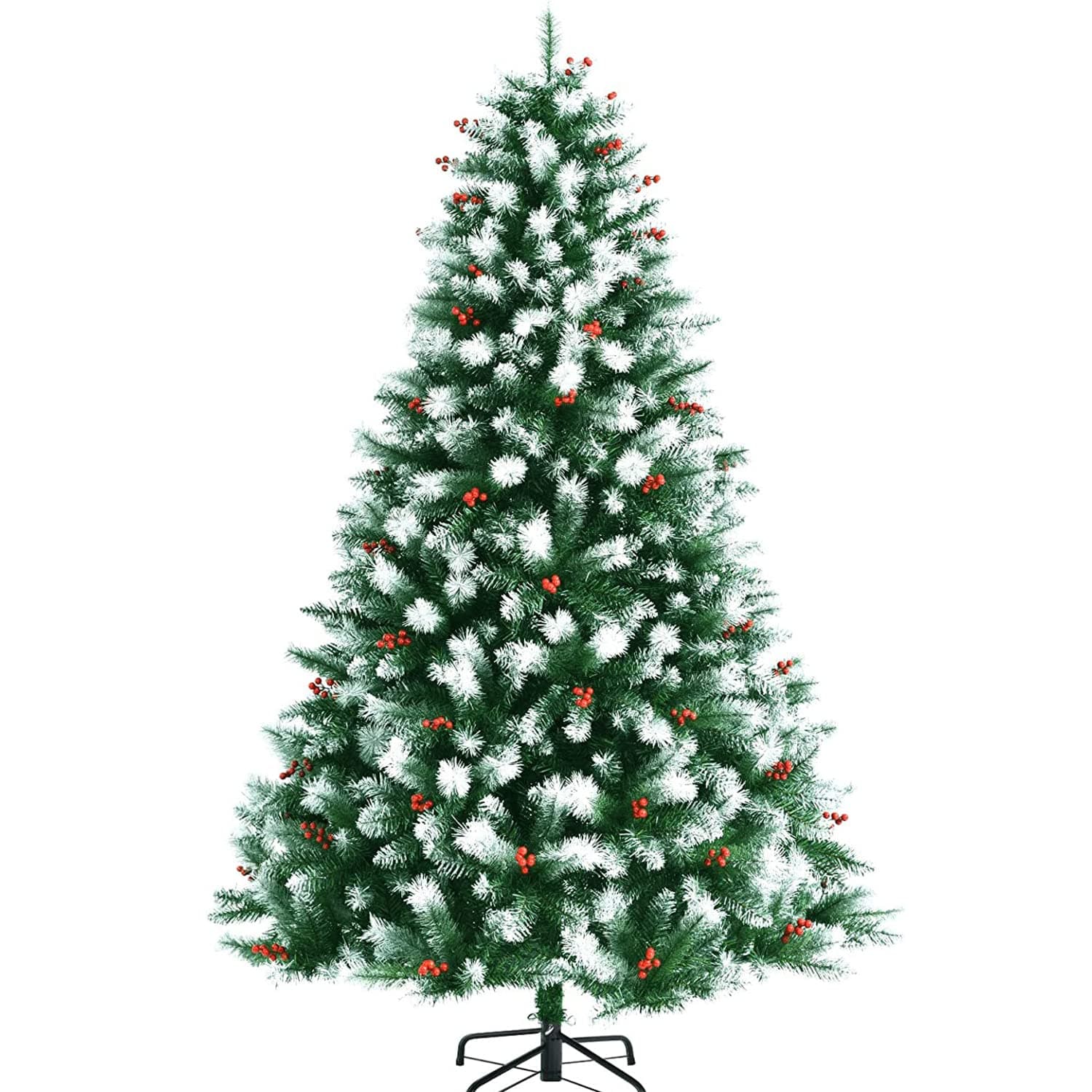 Stansom 7FT Snowy Artificial Christmas Tree with Pine Cones & Berries Xmas Tree, Premium Spruce Hinged Christmas Ornamental Tree with Metal Stand, Lightweight and Easy to Assemble