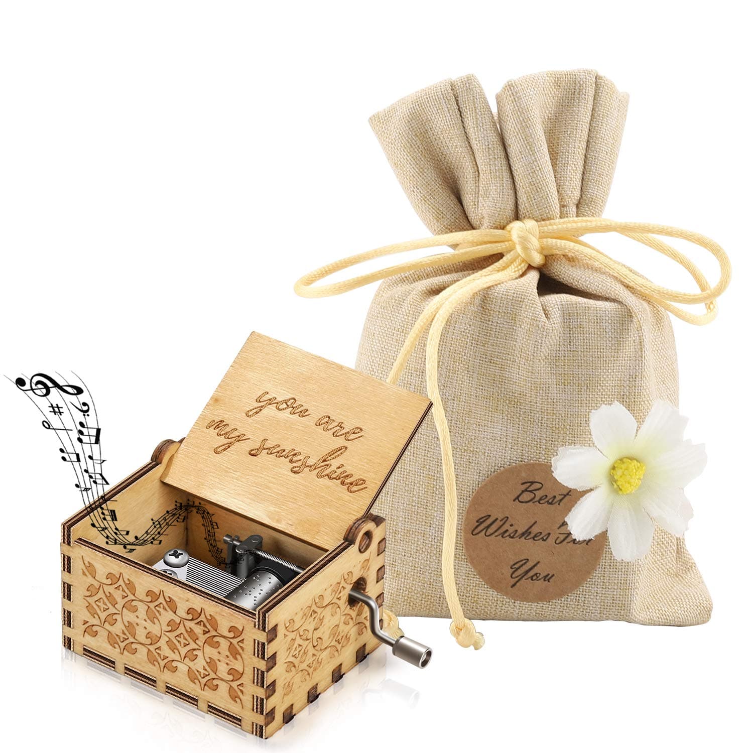 Music Box You are My Sunshine, Hand Crank Musical Box Carved Wooden Musical Gift,Play You are My Sunshine for Birthday, Thanksgiving Day, Mother, Father, Daughter Present (You are My Sunshine)