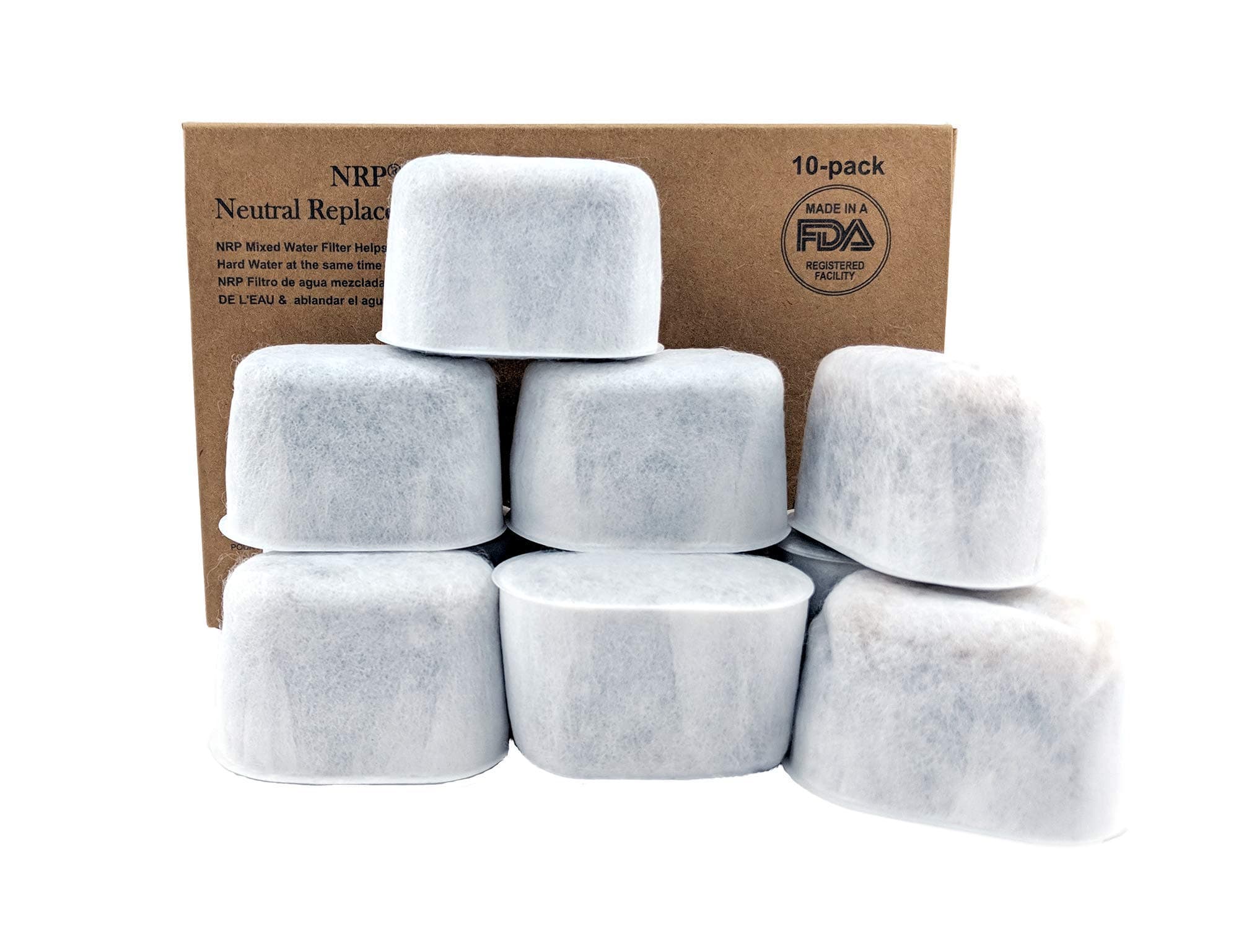 NRP 10-pack Hybrid Water Filter Replacement for Breville BWF100 Espresso BES Series & More Coffee Water Cartridges activated charcoal + ion exchange resin, also fits in Keurig