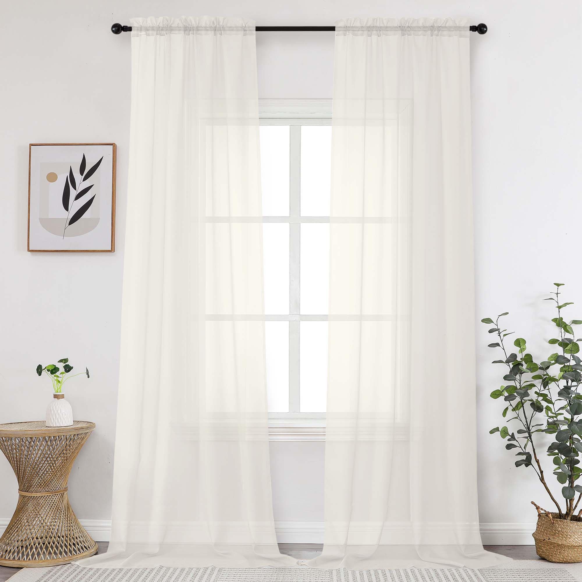 OWENIE Extra Long Sheer Curtains 120 Inches Long, Sheer Curtain, Voile Rod Pocket Panels for Bedroom and Living Room (42 x 120 inches Long, Set of 2, Ivory)