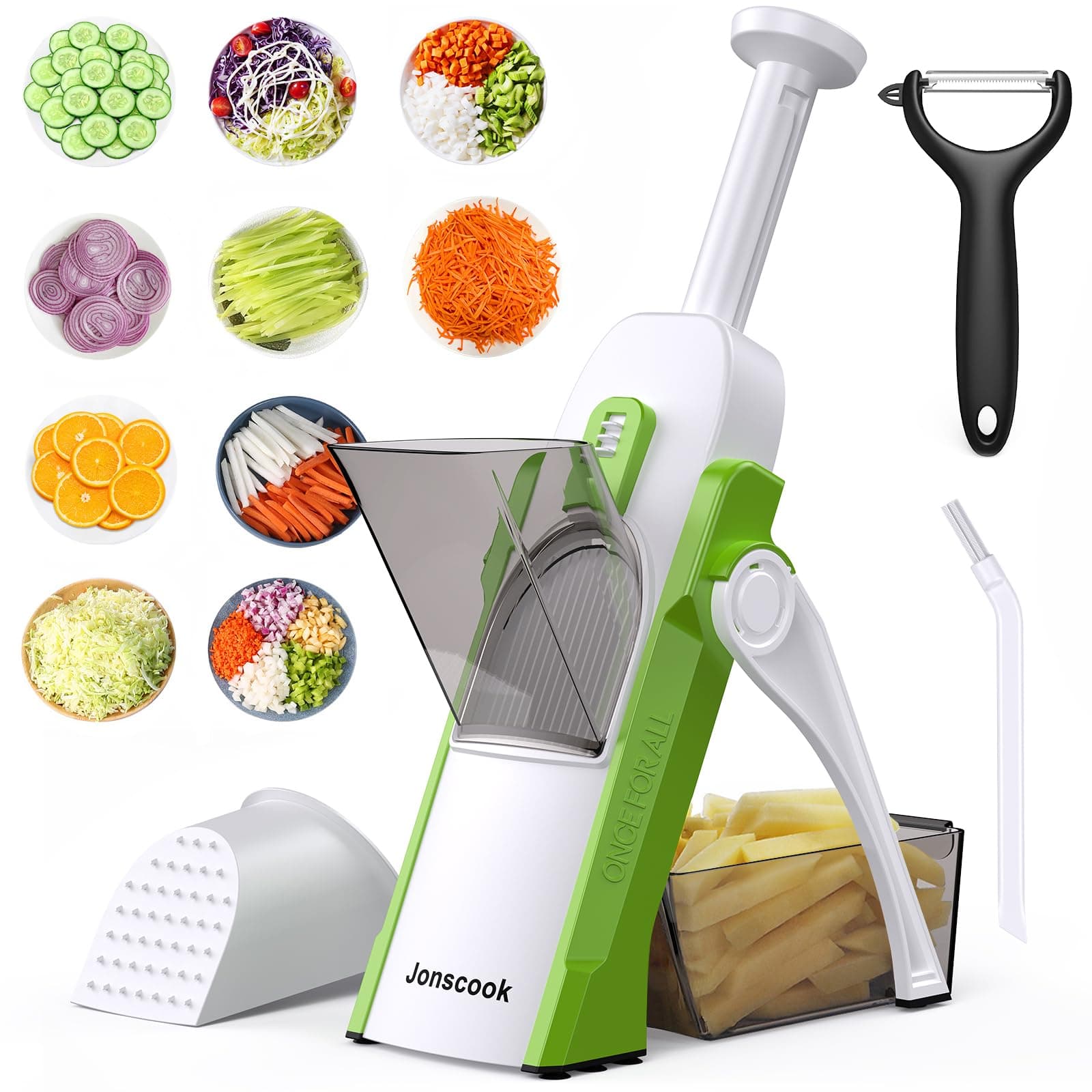 Safe Mandoline Slicer for Kitchen, Adjustable Thickness 0.1-8 mm, 5 in 1 Multi Vegetable Chopper, Potato Slicer, Food Chopper French Fry Cutte, Mandolin, Slicer Vegetable Cutter (AvocadoGreen)