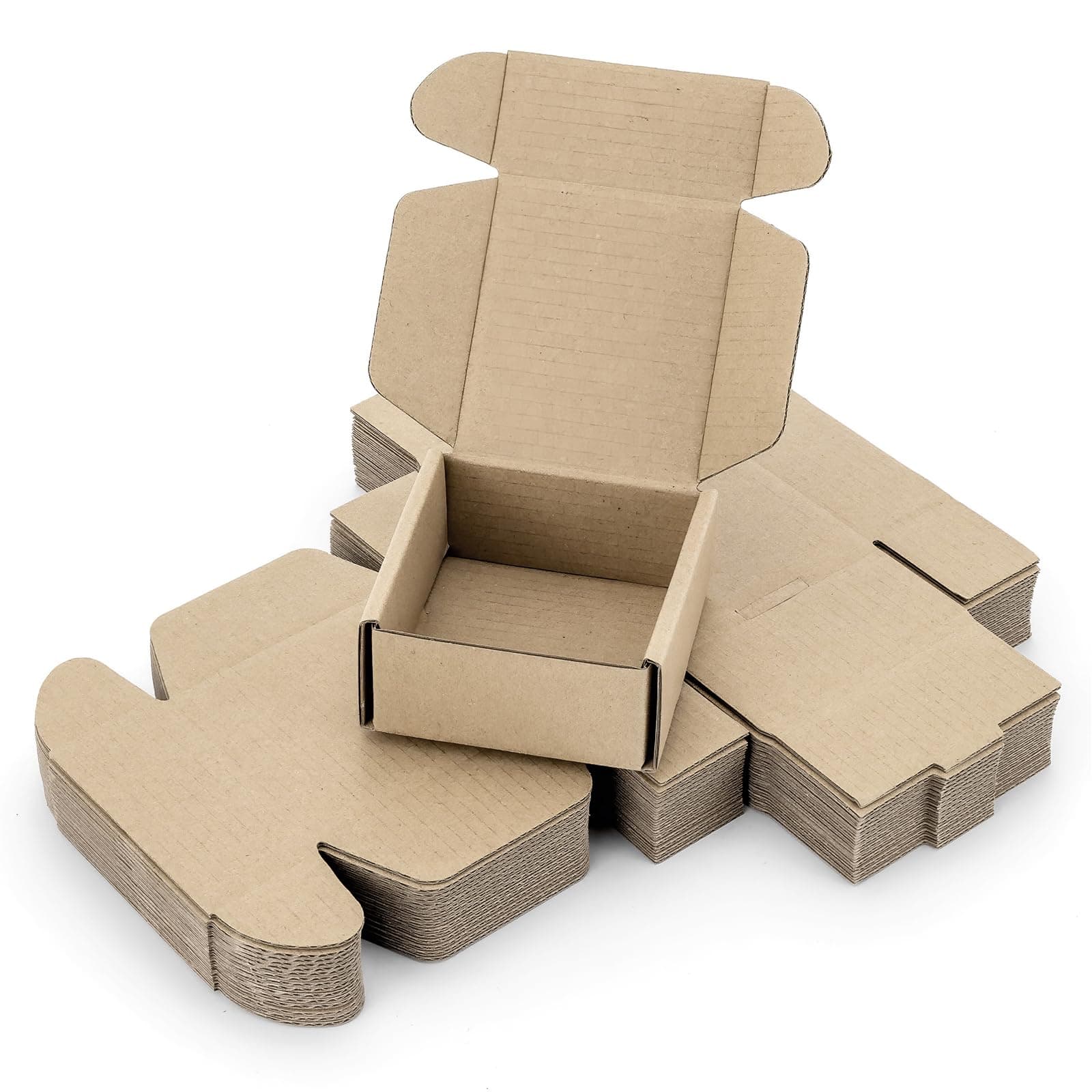 Ellbest 20pcs Mini Packing Boxes, Kraft Paper Boxes, 1.5 mm Thick for shipping, Storaging Small items, 3.38 * 3.38 * 1.53 inches Kraft Brown Boxes for Storage