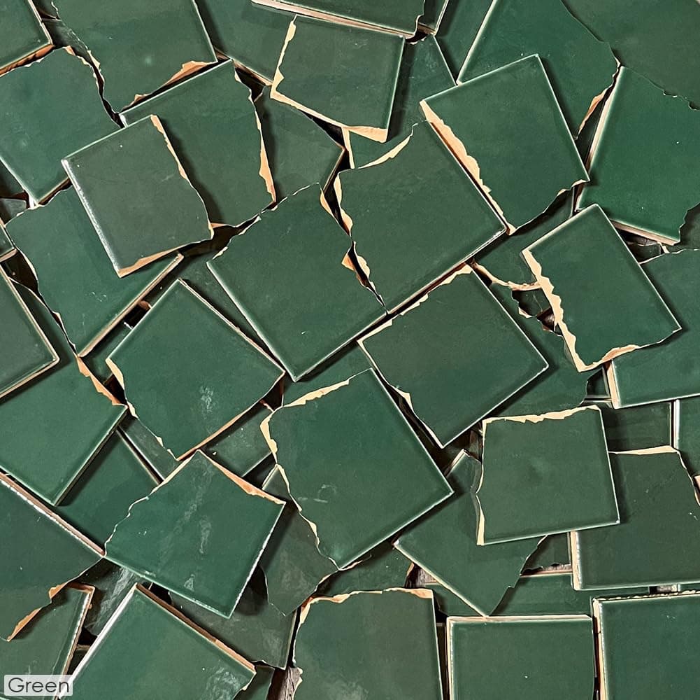 5 Pounds of Broken Talavera Mexican Ceramic Tile in Green Solid Color