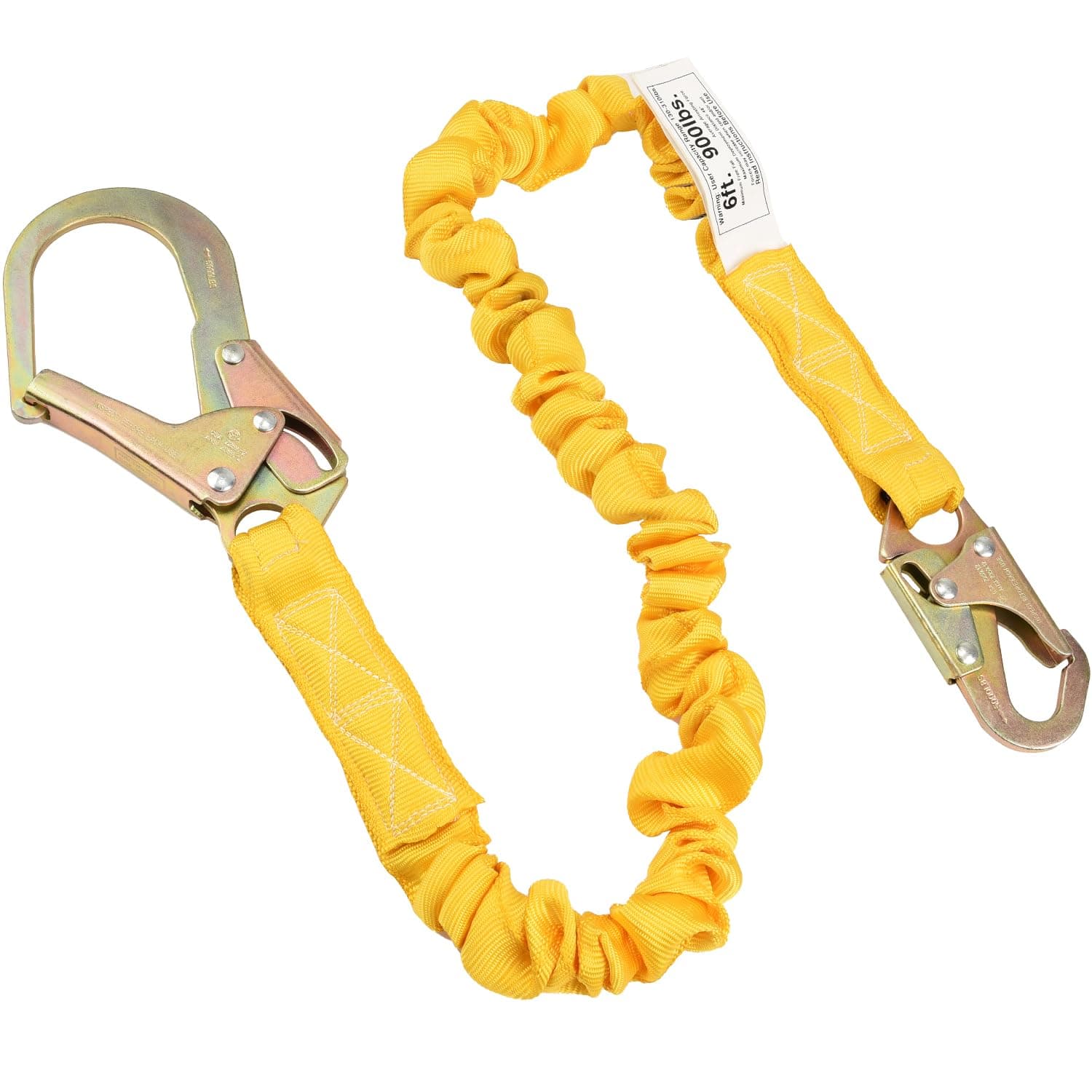 Single Leg 6-Foot Fall Protection Internal Shock Absorbing Stretchable Safety Lanyard with Snap & Rebar Hook Connectors CSA&ANSI Compliant