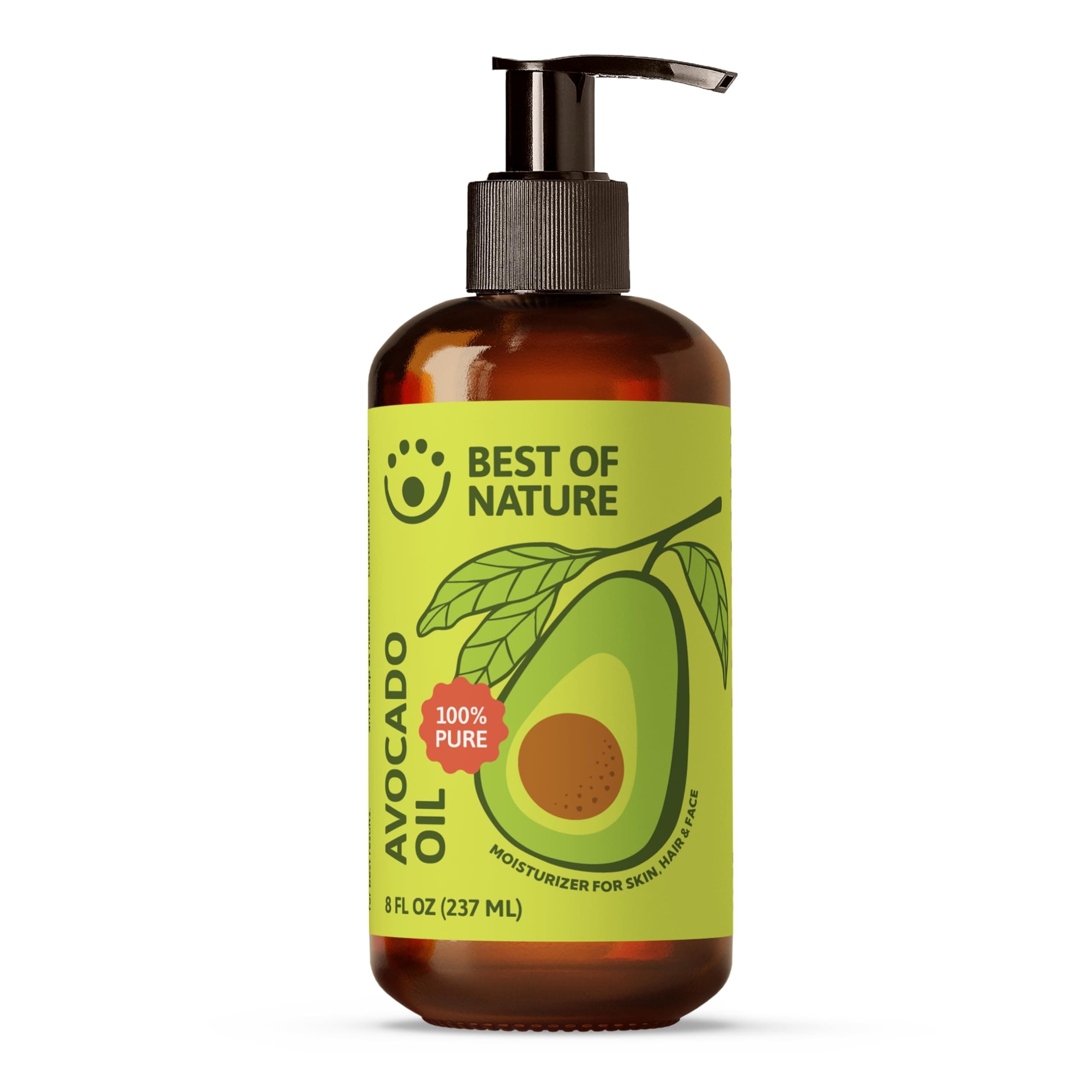 Best of Nature 100% Pure Avocado Oil – Natural Massage Oil, Moisturizing Body & Hair Oil, Unscented Skincare & Carrier for Essential Oils, Bulk Size Available (8 Fl Oz)