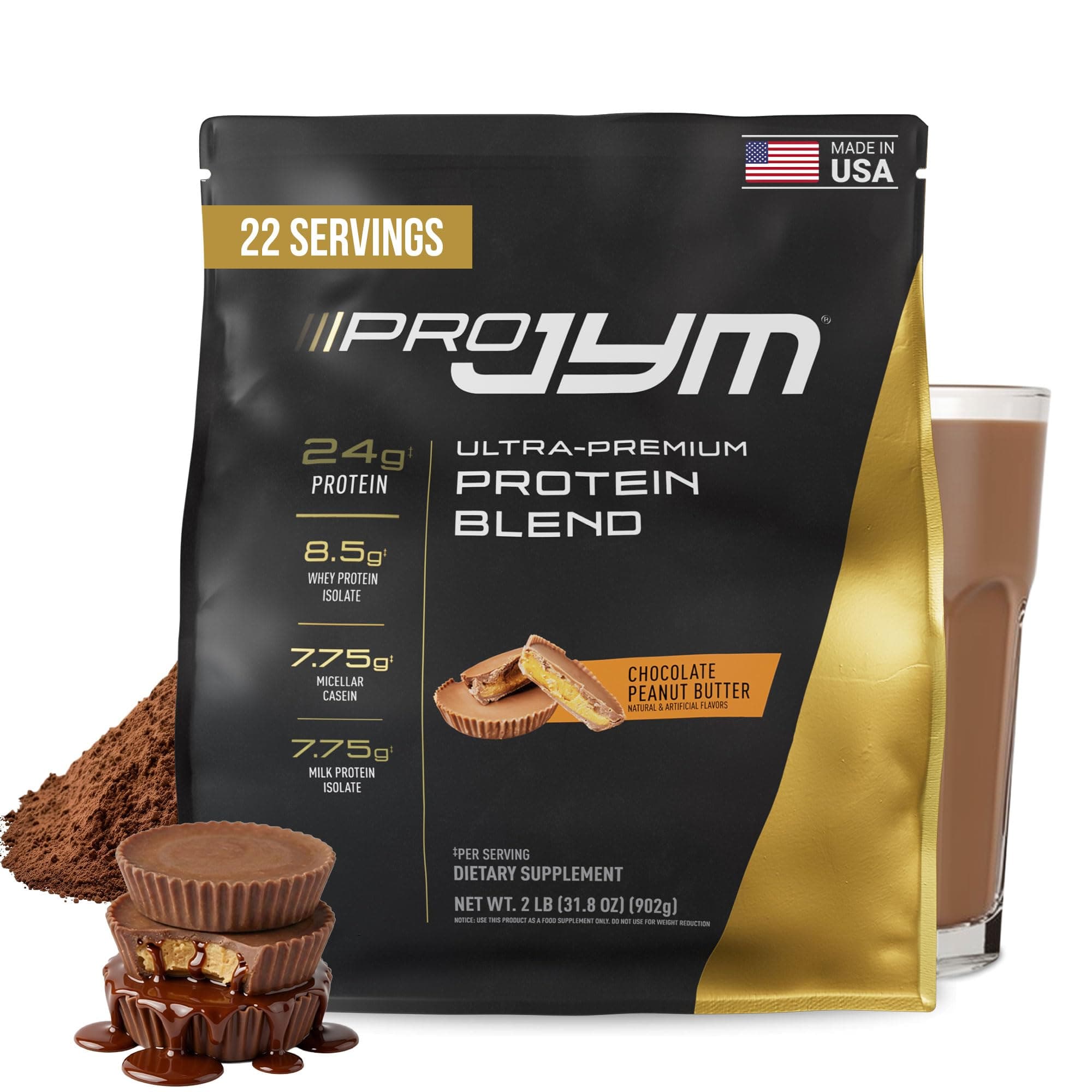 Pro 2lbs Chocolate Peanut Butter Protein Powder Whey, Milk, Egg White Isolates, & Casein Muscle Growth, Recovery, for Men & Women