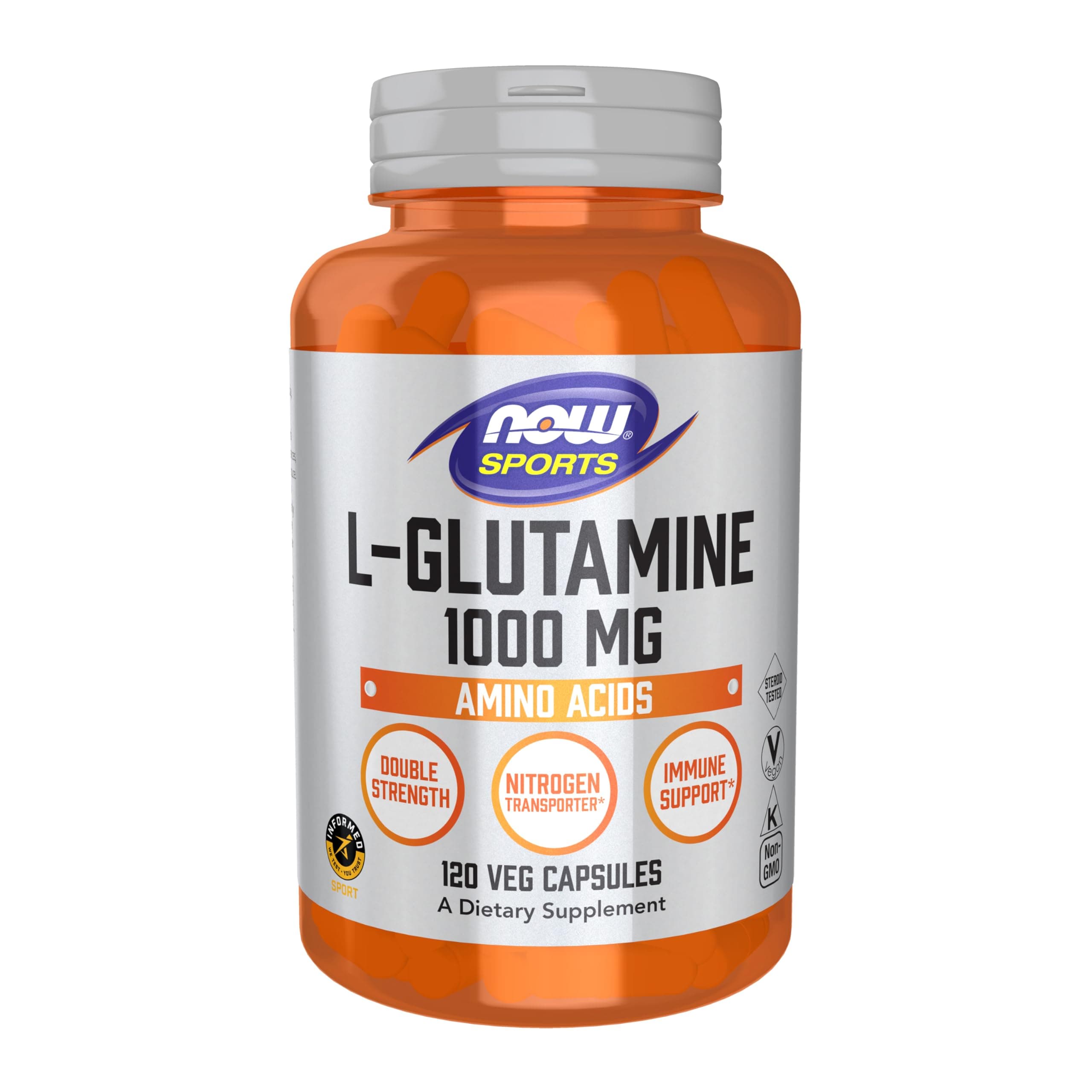 NOW Foods Sports Nutrition, L-Glutamine, Double Strength 1,000 mg, Amino Acid, 120 Veg Capsules
