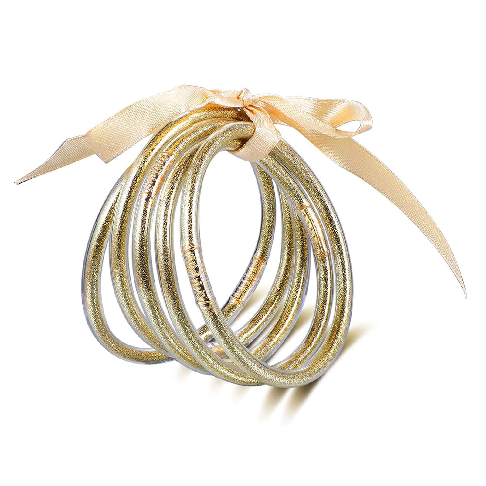 YBMYCMGlitter Jelly Bangles Bracelets Set for Women Glitter Filled Jelly Silicone Bracelets for Girls