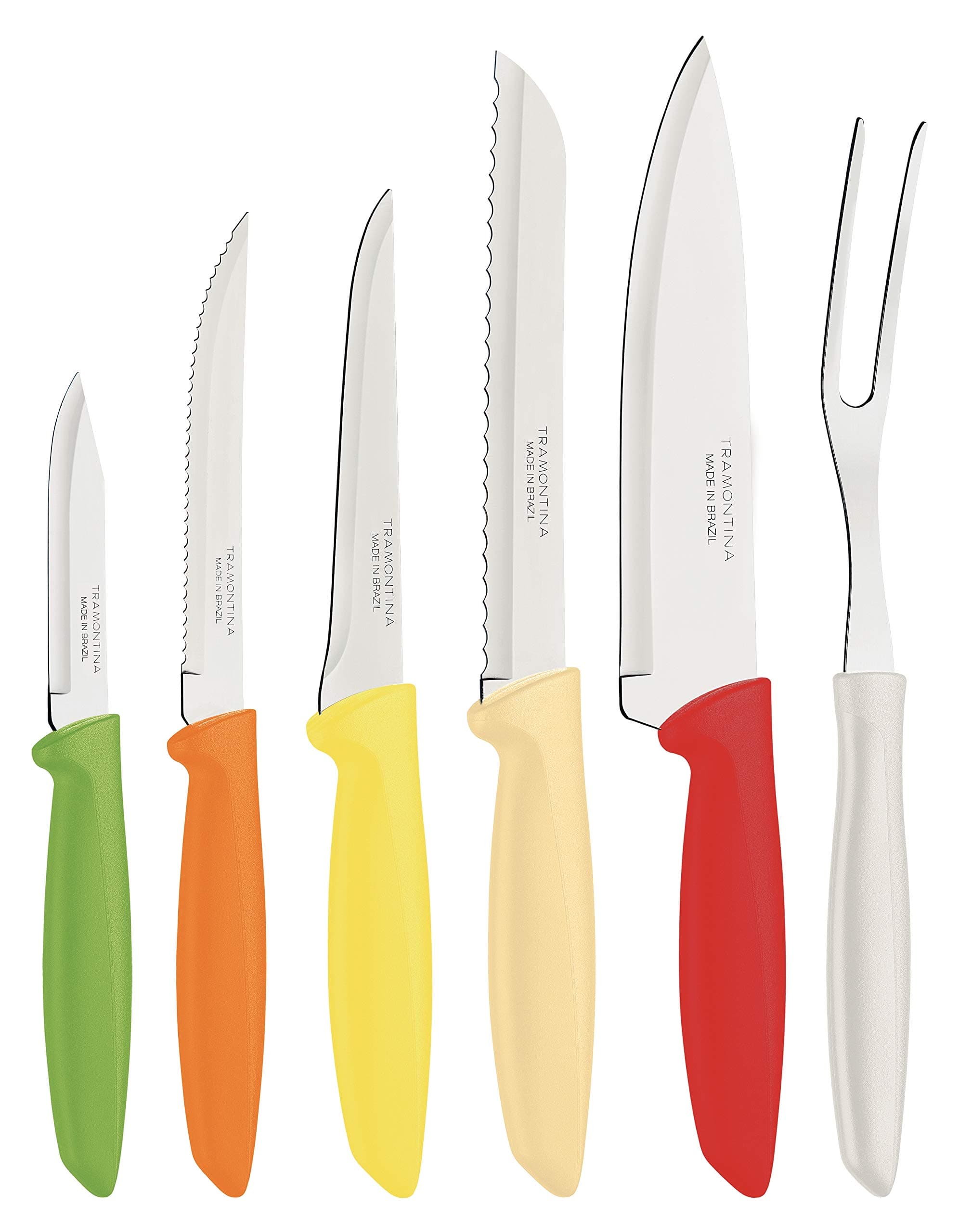 Tramontina Plenus 6 Pieces Knife Set with Stainless Steel Blade and Multicolor Polypropylene Handle