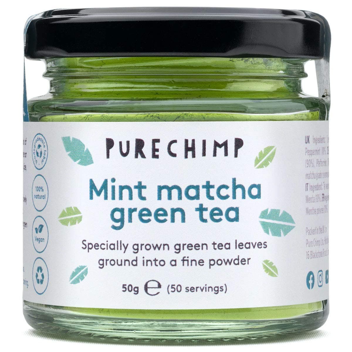 PureChimp Matcha Green Tea Powder - 1.75 Ounces (50g) of Ceremonial Grade Japanese Matcha for Baking, Lattes and Smoothies - Mint